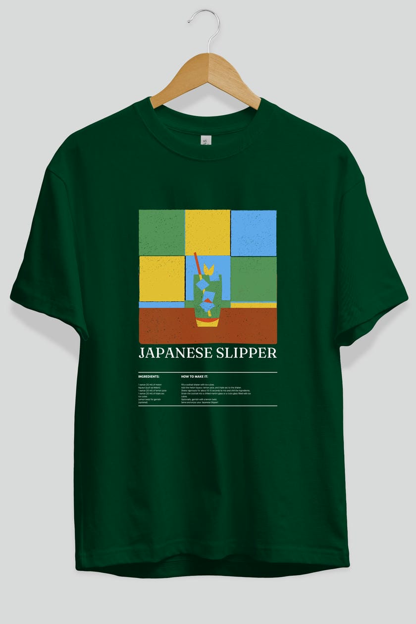 Japanese Slipper Kokteyl Ön Baskılı Oversize t-shirt Erkek Kadın %100 Pamuk Bisiklet Yaka tişort