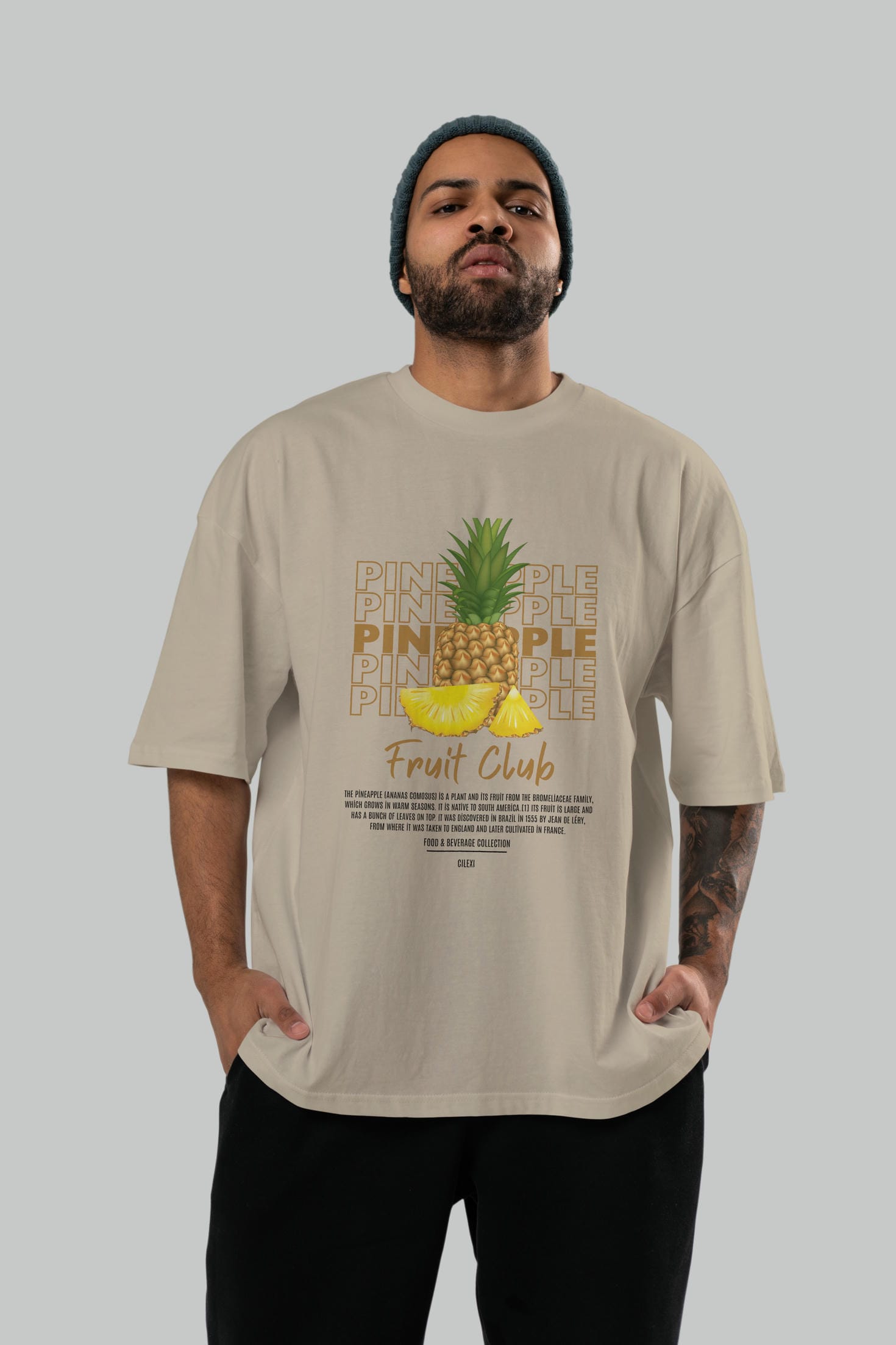 Pineapple Ön Baskılı Oversize t-shirt Erkek Kadın Pamuk Bisiklet Yaka tişort
