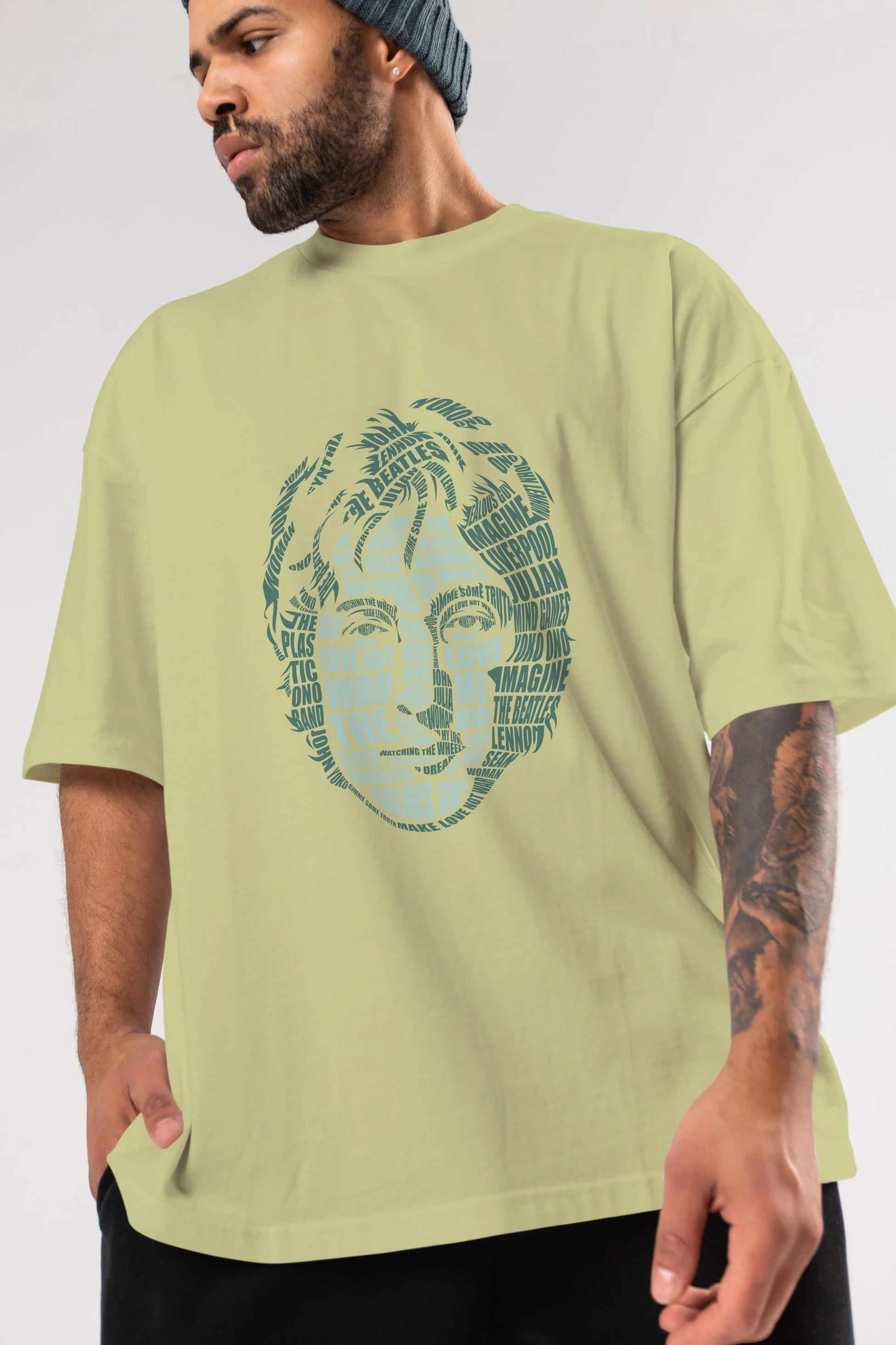 John Lennon Calligram Ön Baskılı Oversize t-shirt %100 pamuk Erkek Kadın Unisex