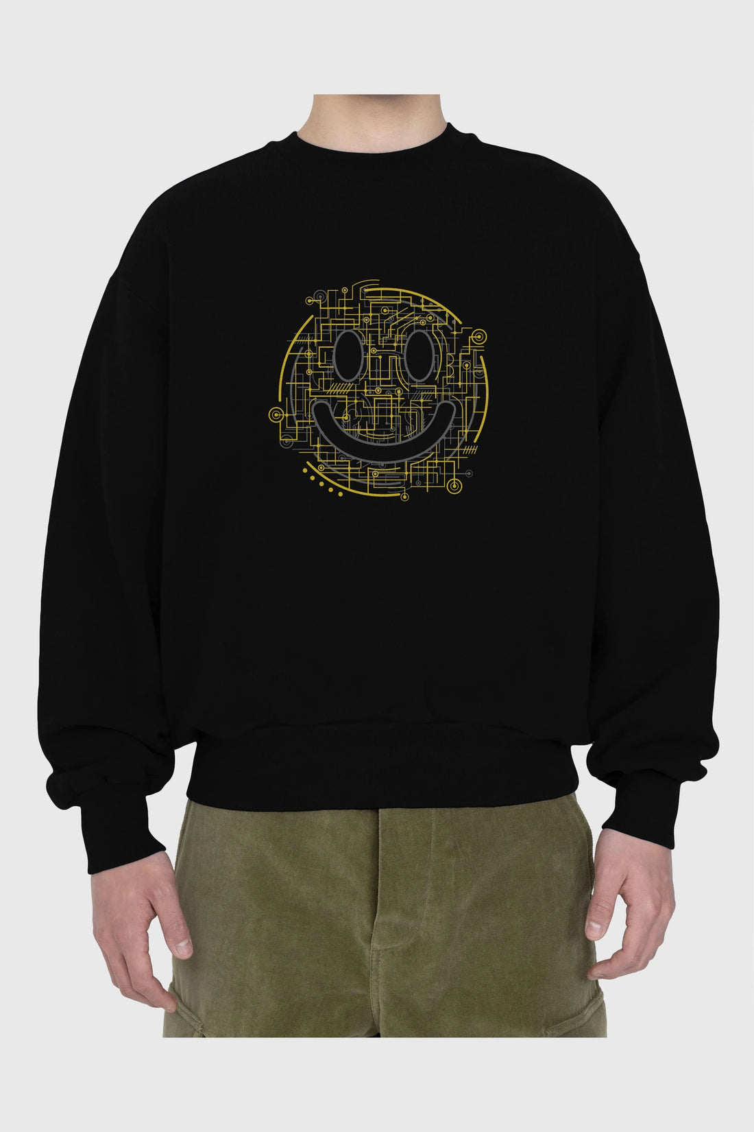 Electric Smiley Ön Baskılı Oversize Sweatshirt Erkek Kadın Unisex