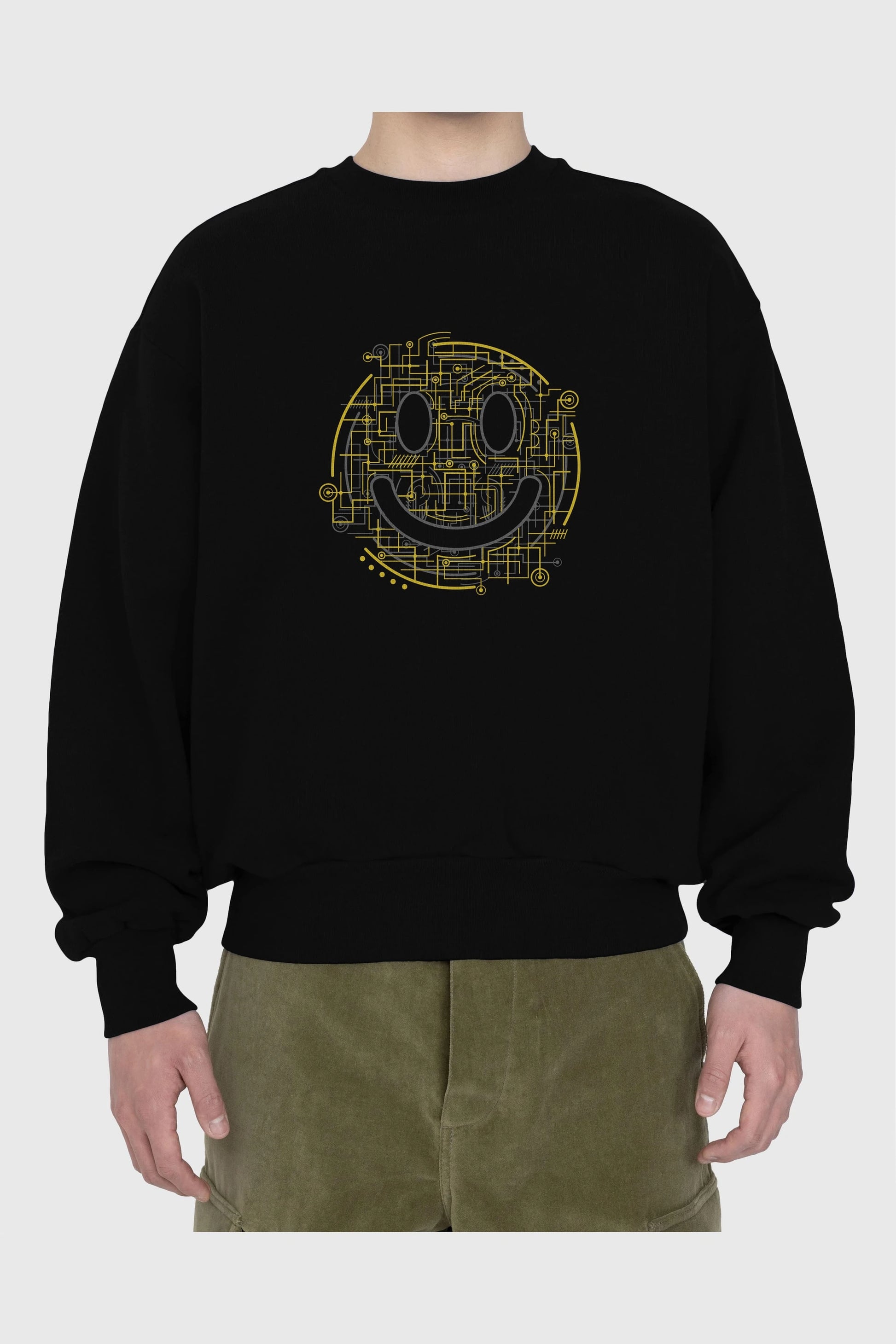 Electric Smiley Ön Baskılı Oversize Sweatshirt Erkek Kadın Unisex