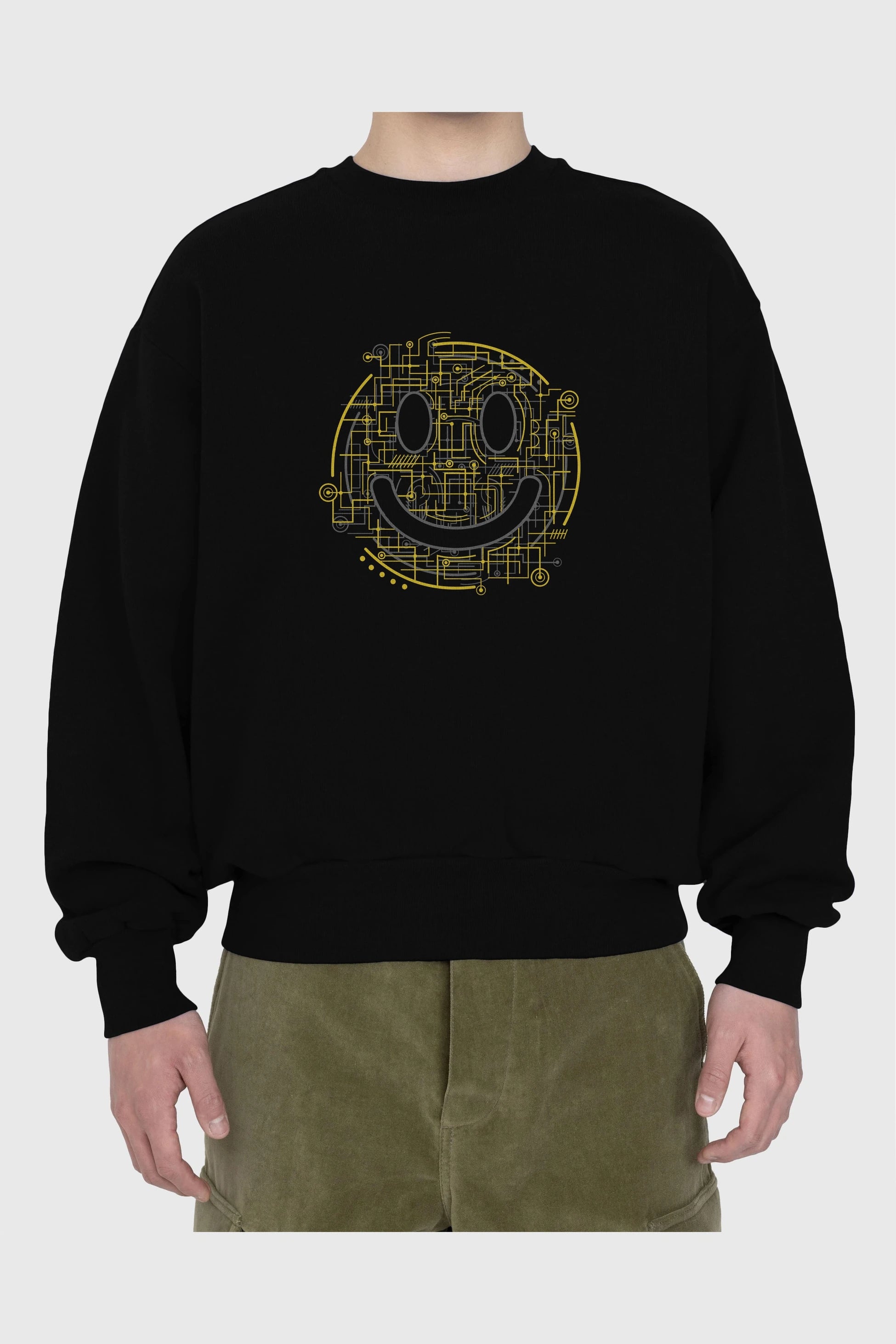 Electric Smiley Ön Baskılı Oversize Sweatshirt Erkek Kadın Unisex
