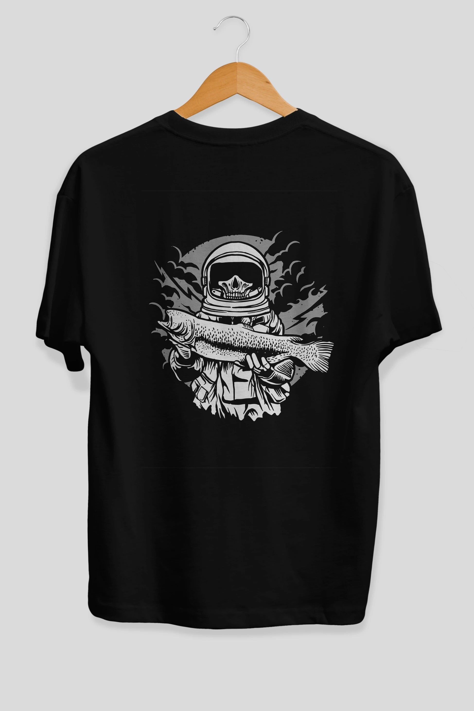 Astronaut Fishing Arka Baskılı Oversize t-shirt Erkek Kadın Unisex %100 Pamuk