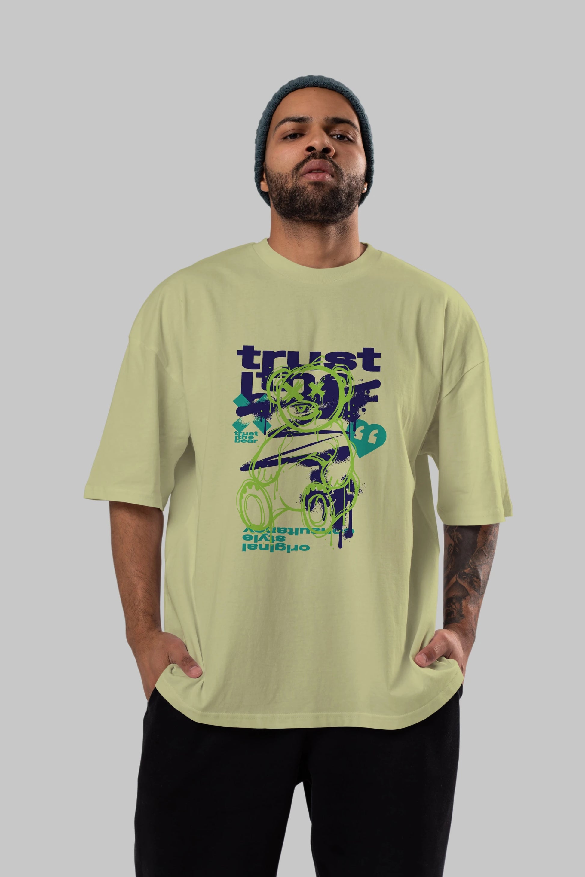 Trust The Bear 3 Ön Baskılı Oversize t-shirt Erkek Kadın Unisex