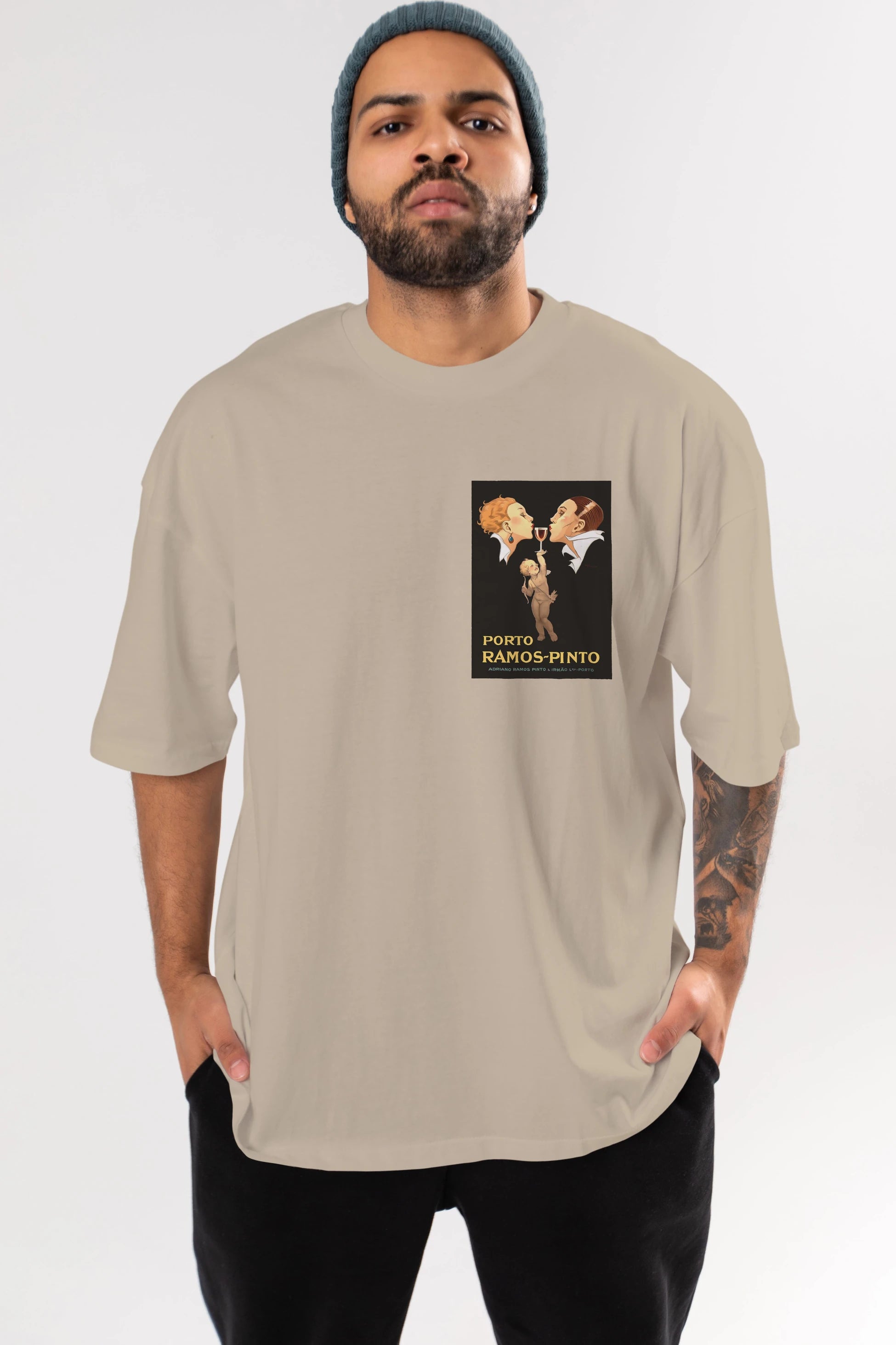 Porto Ramos Pinto Ön Sol Baskılı Oversize t-shirt Erkek Kadın Unisex %100 Pamuk Bisiklet Yaka tişort