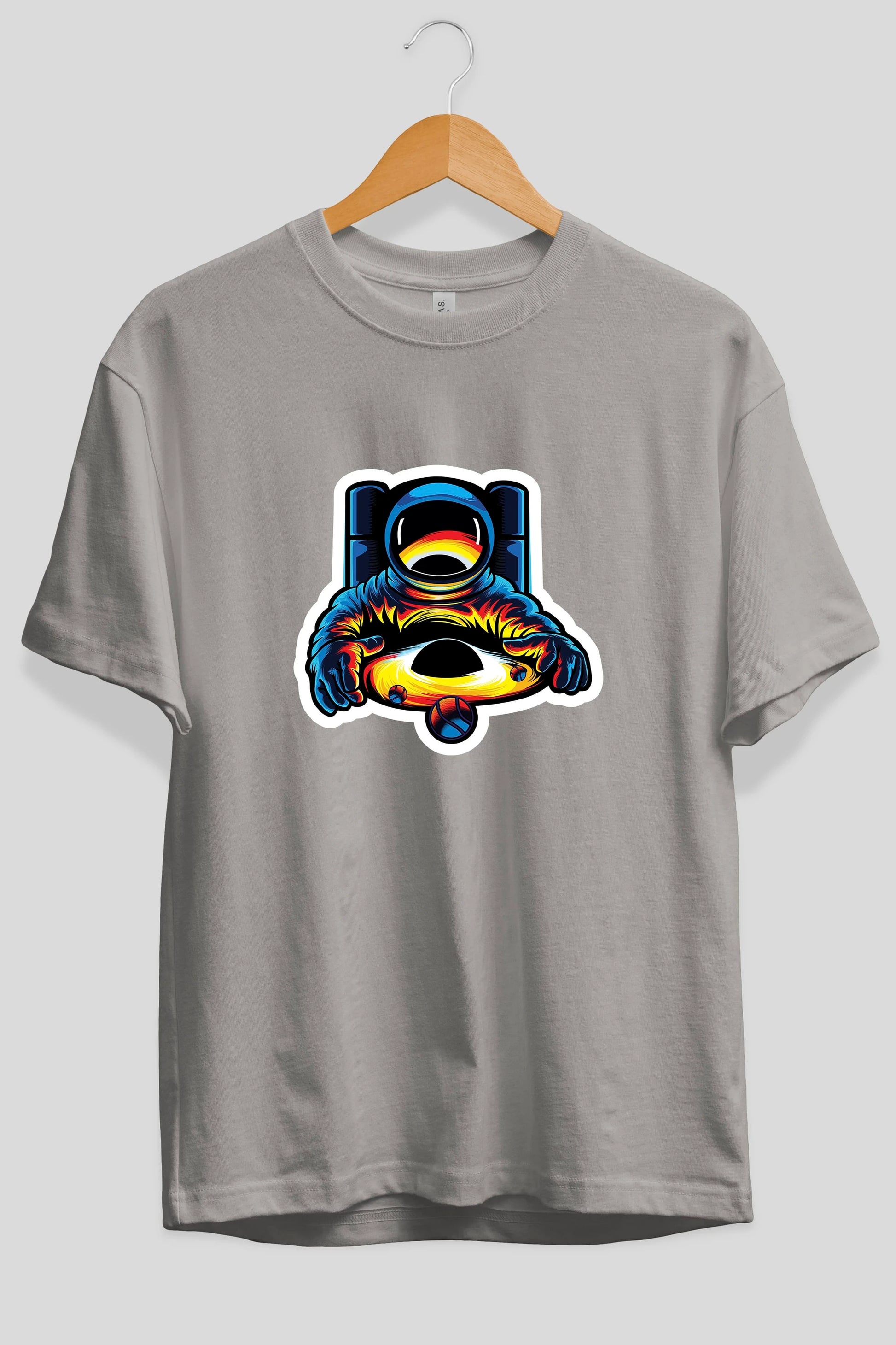 Astronaut & Black Hole Sticker Ön Baskılı Oversize t-shirt Erkek Kadın Unisex