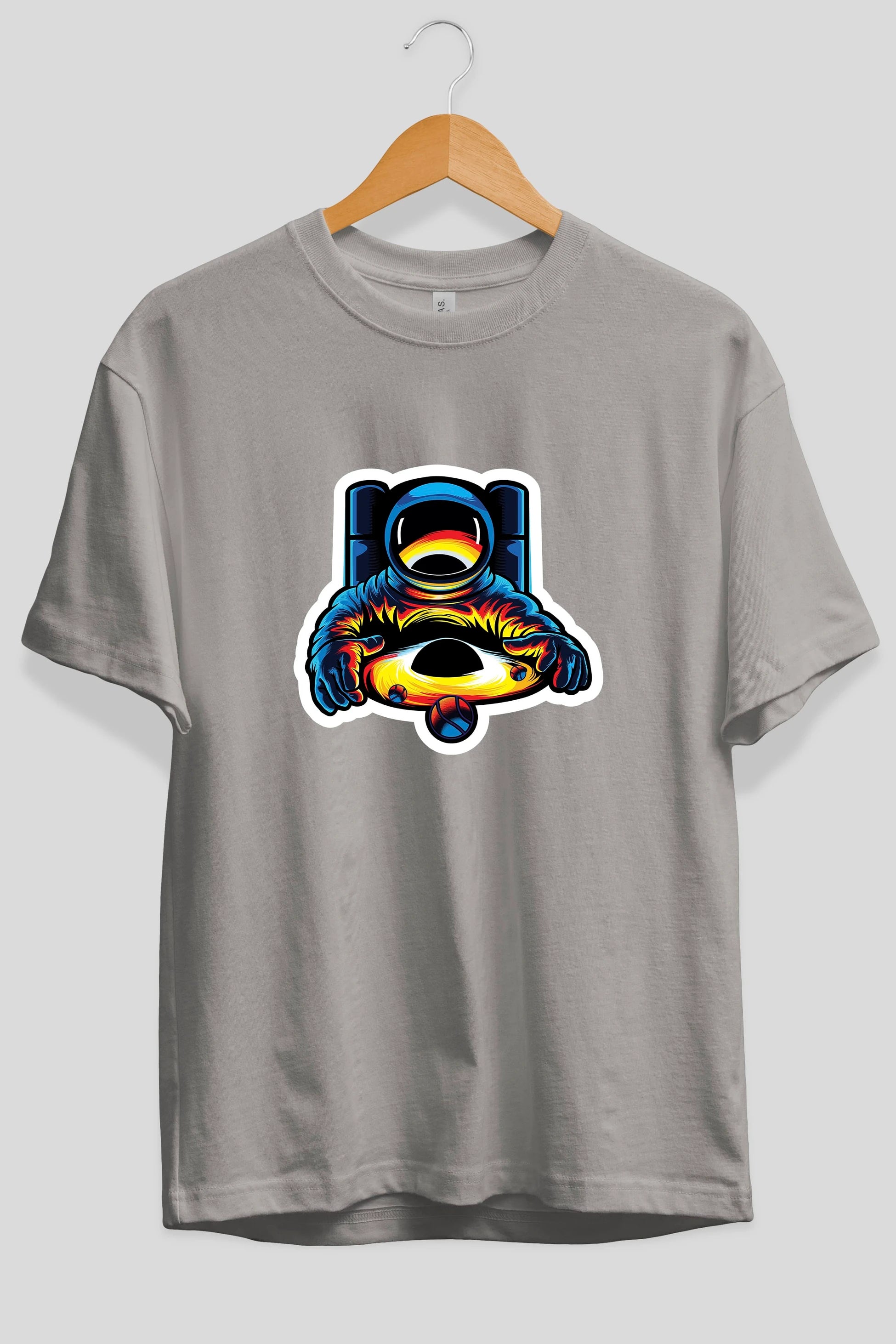Astronaut & Black Hole Sticker Ön Baskılı Oversize t-shirt Erkek Kadın Unisex