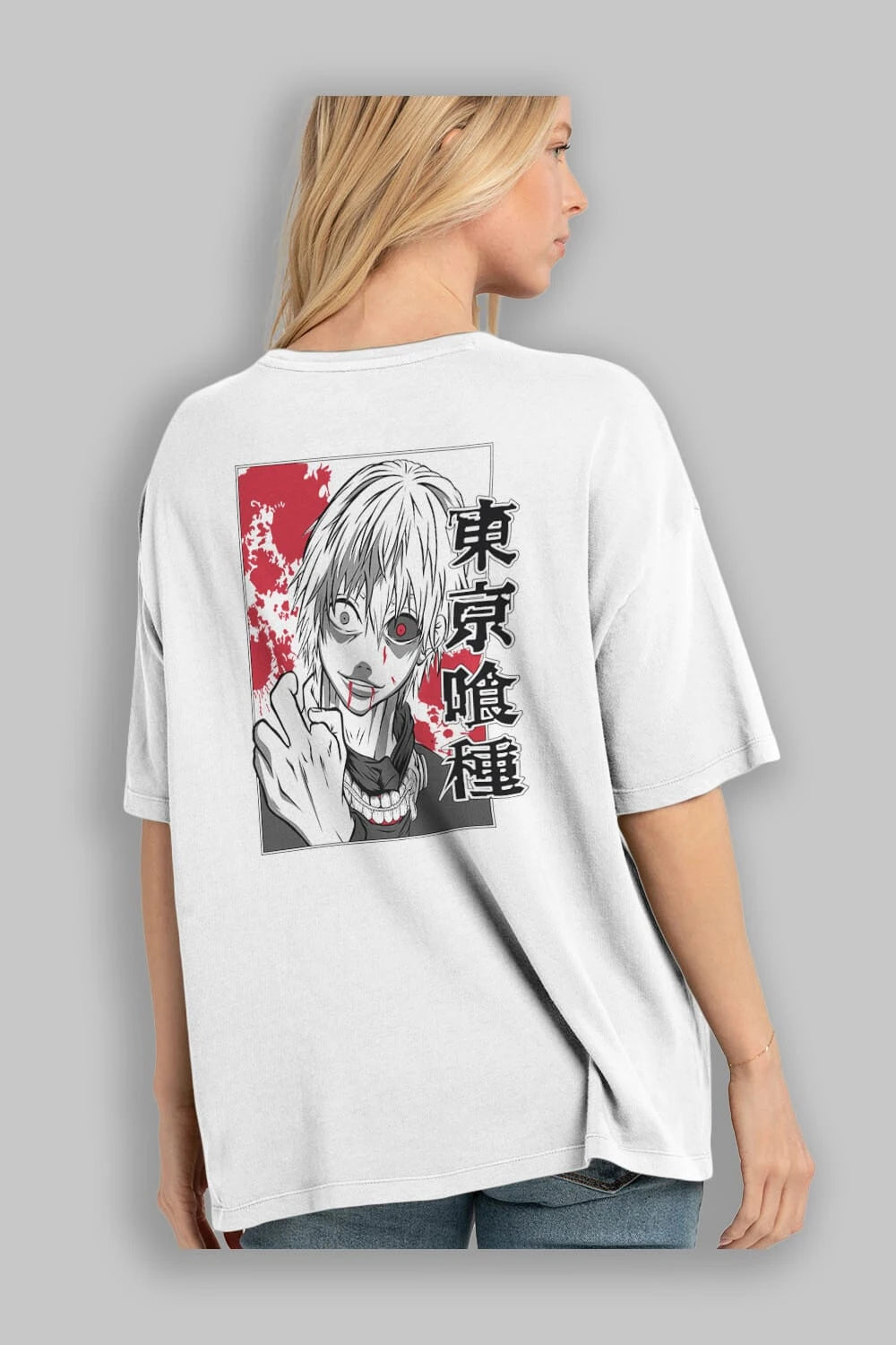 Kaneki Ken TOKYO GHOUL Anime Arka Baskılı Oversize t-shirt Erkek Kadın Unisex