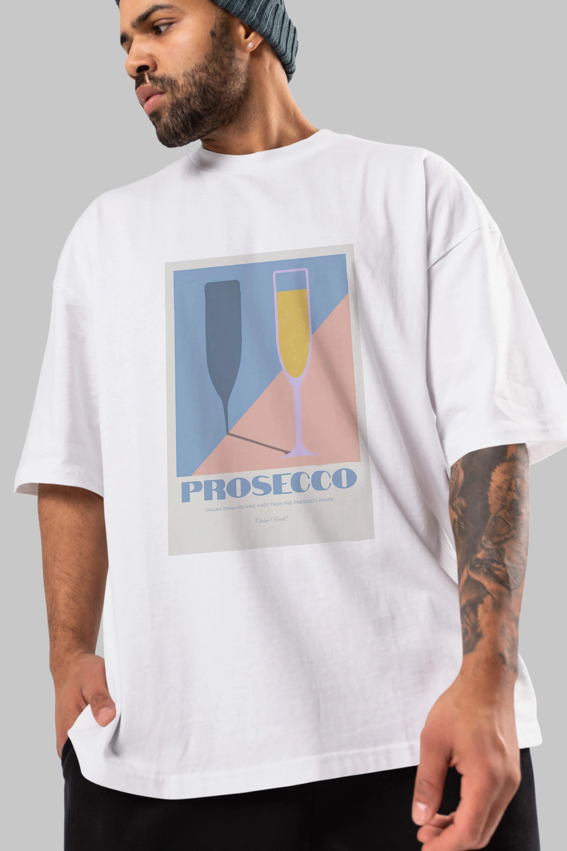 Prosecco Ön Baskılı Oversize t-shirt Erkek Kadın Unisex %100 Pamuk Bisiklet Yaka tişort
