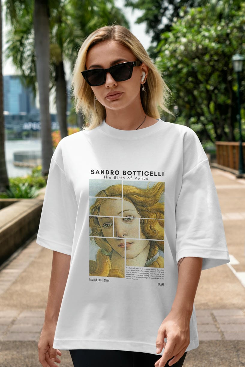 Sandro Botticelli ön Baskılı Oversize t-shirt Erkek Kadın Bisiklet Yaka Pamuk tişort