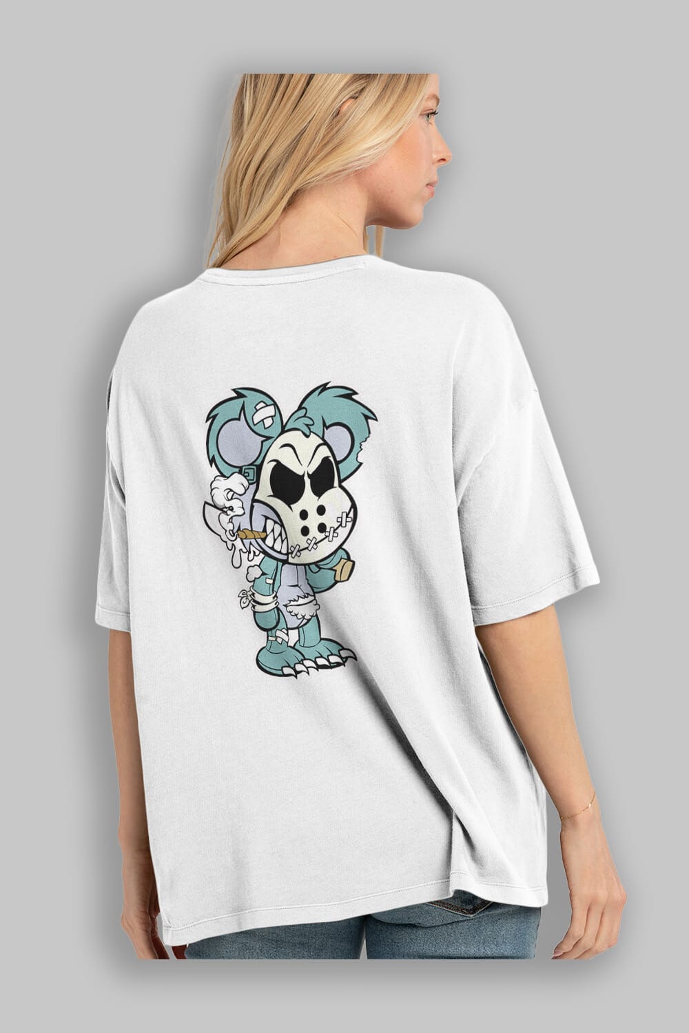 Evil Teddy Bear Arka Baskılı Oversize t-shirt Erkek Kadın Unisex %100 Pamuk tişort