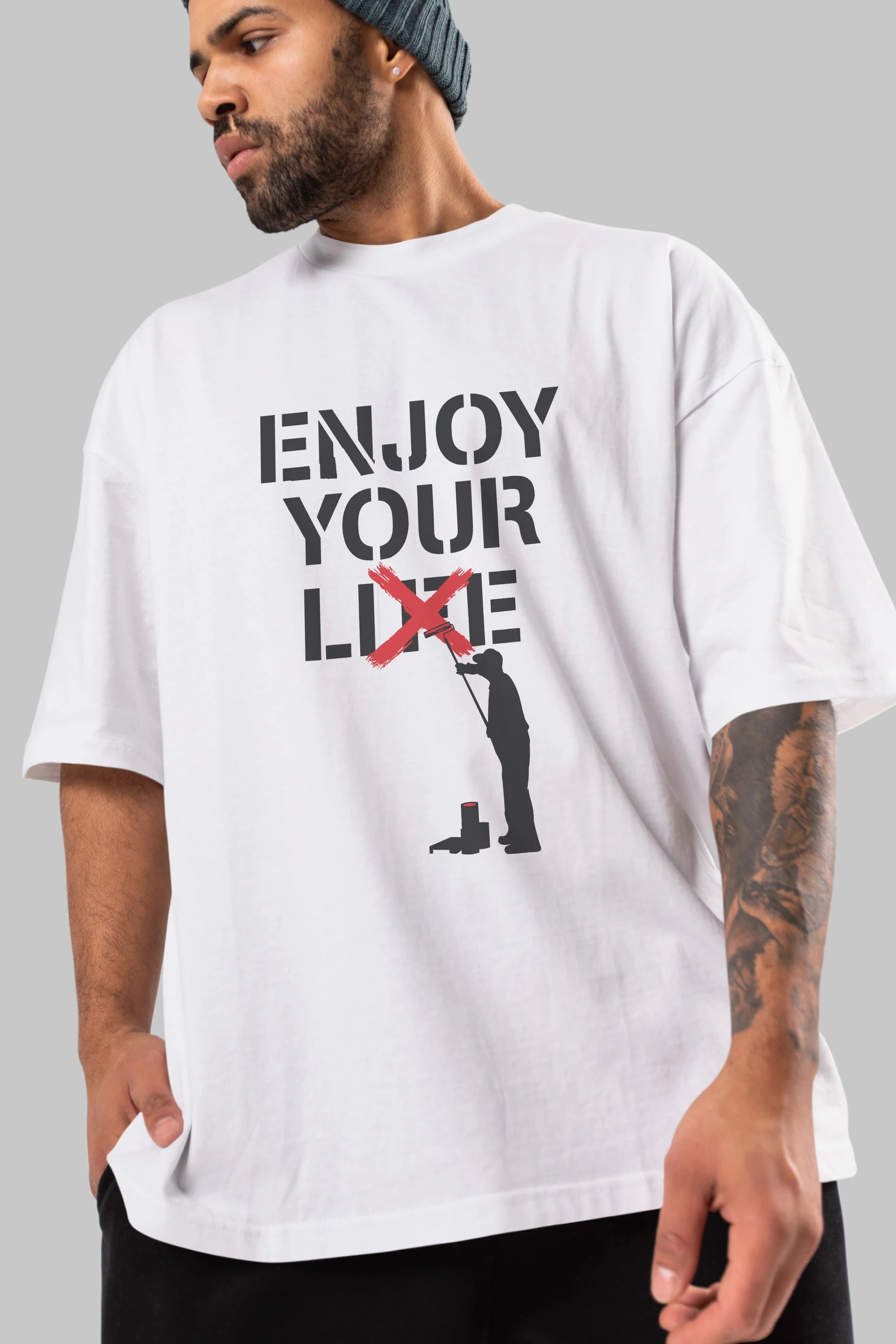 Enjoy Your Lie Ön Baskılı Oversize t-shirt %100 pamuk Erkek Kadın Unisex