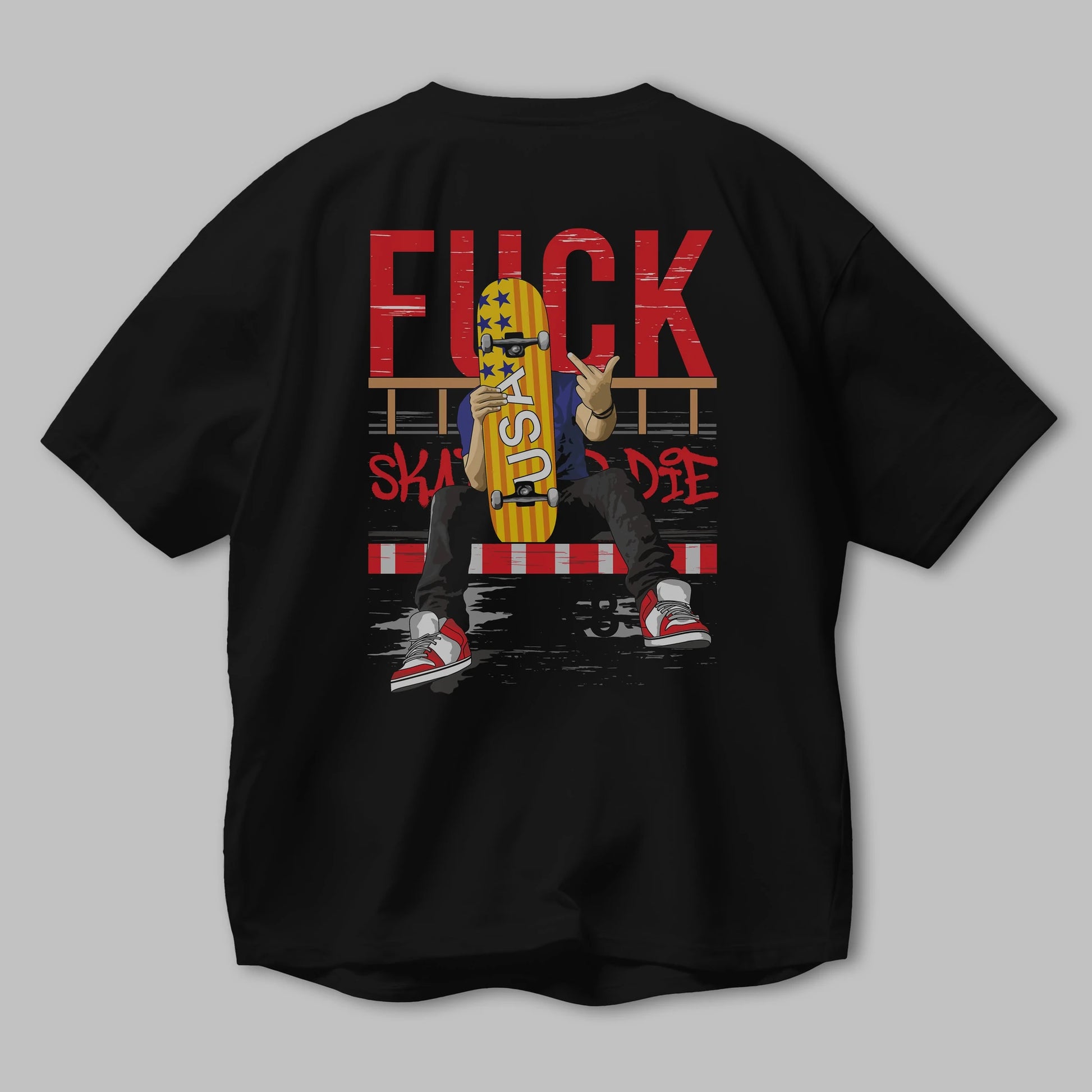 Skate or Die Arka Baskılı Oversize t-shirt Erkek Kadın Unisex