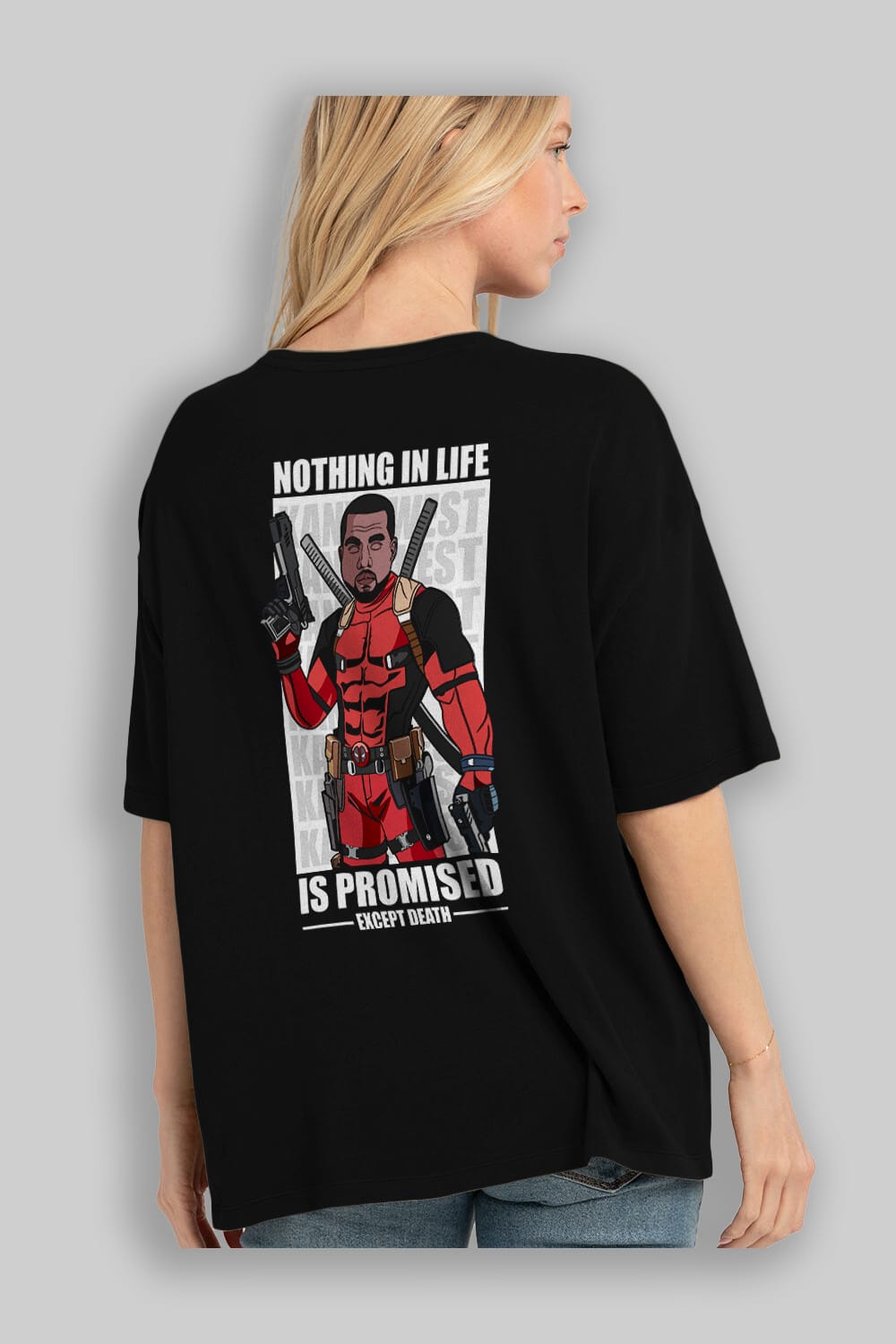 Kanye West Deadpool Arka Baskılı Oversize t-shirt Erkek Kadın Unisex %100 Pamuk tişort