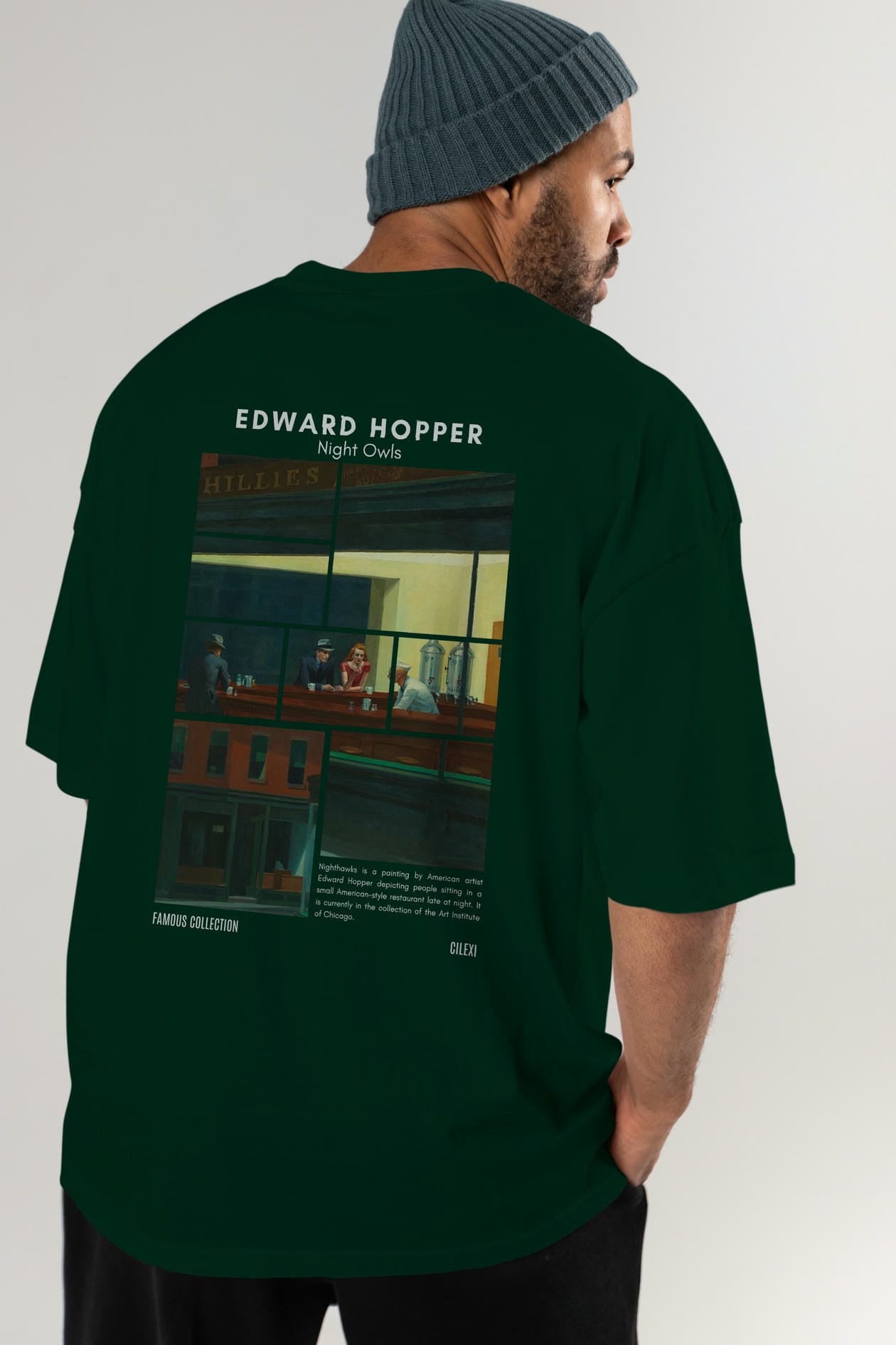 Edward Hopper Night Owls Arka Baskılı Oversize t-shirt Erkek Kadın Bisiklet Yaka Pamuk tişort
