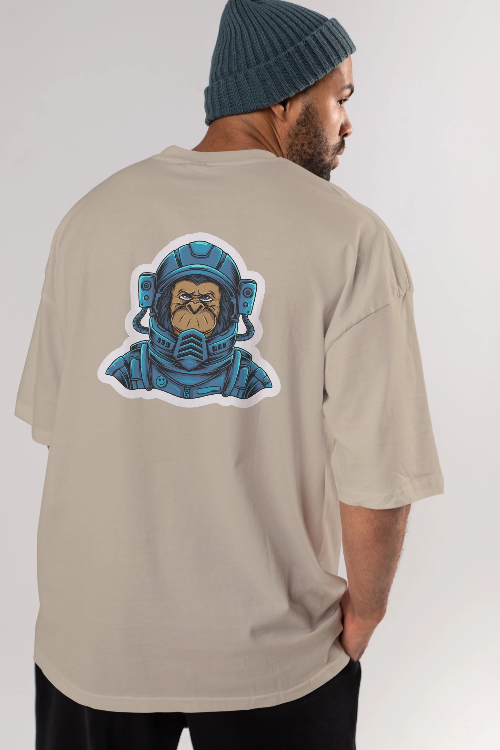 Astromonkey Sticker Arka Baskılı Oversize t-shirt Erkek Kadın Unisex