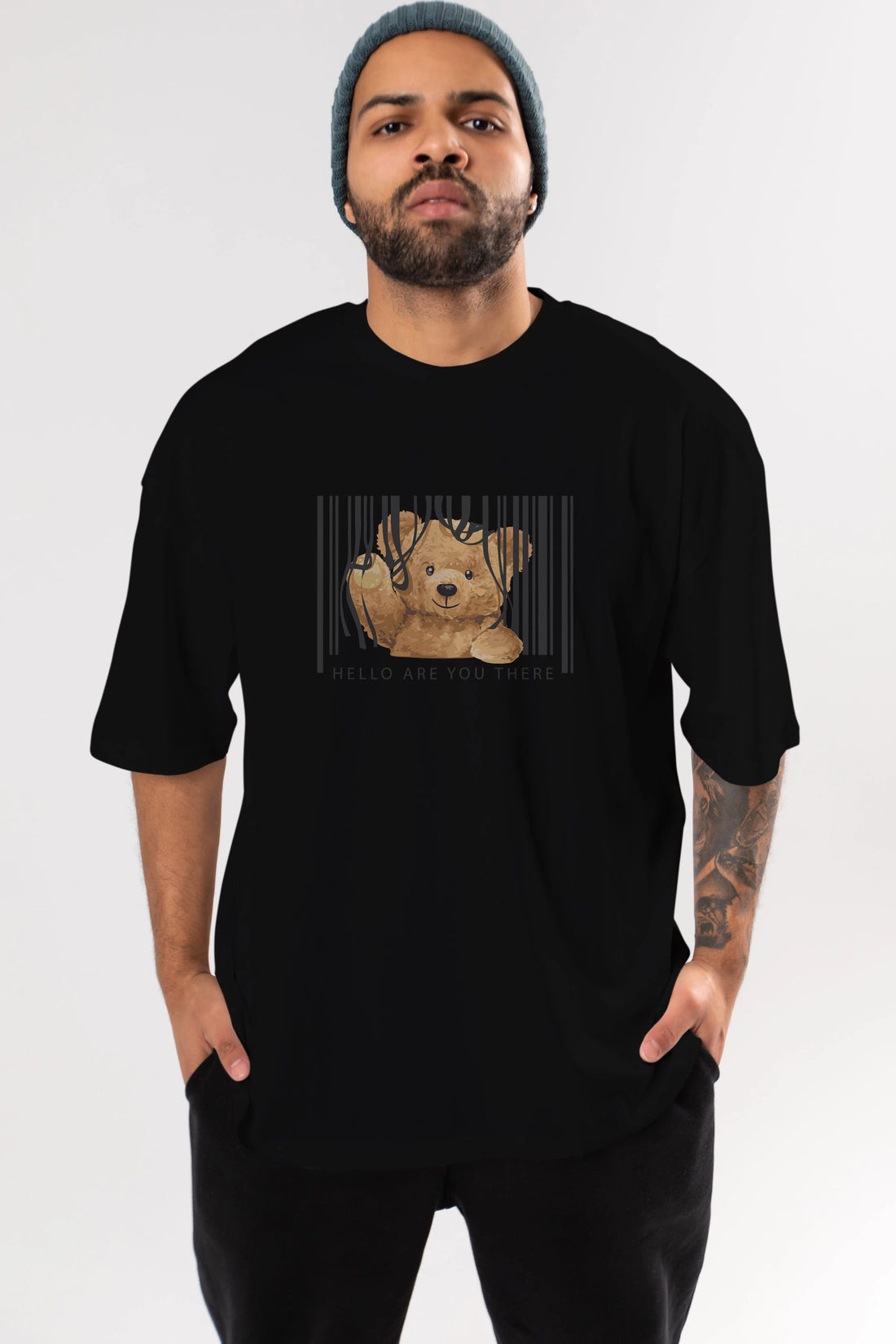 Teddy Bear Hello Ön Baskılı Oversize t-shirt Erkek Kadın Unisex %100 Pamuk