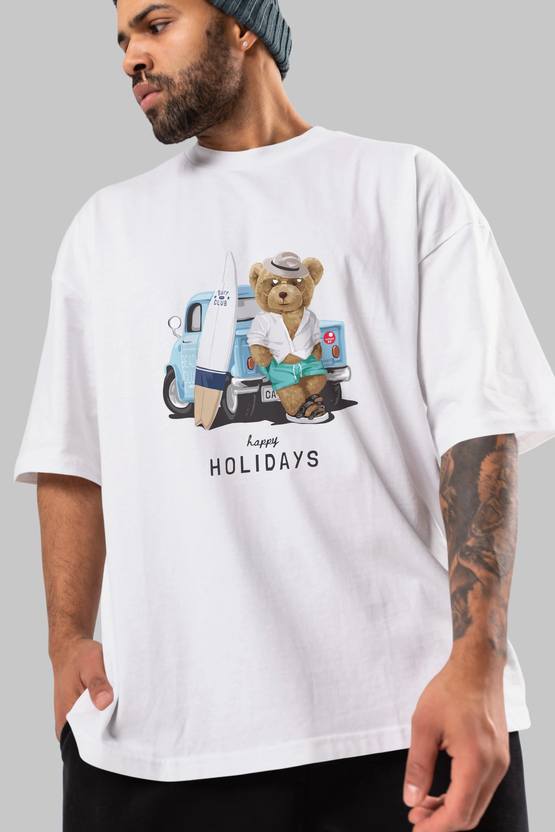 Teddy Bear Surf Club Ön Baskılı Oversize t-shirt Erkek Kadın Unisex %100 Pamuk