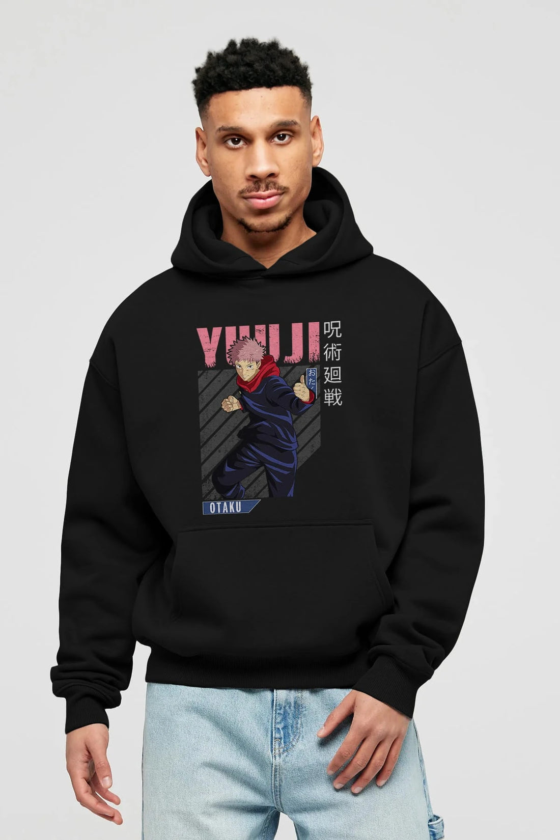Yuuji Itadori Anime Ön Baskılı Hoodie Oversize Kapüşonlu Sweatshirt Erkek Kadın Unisex