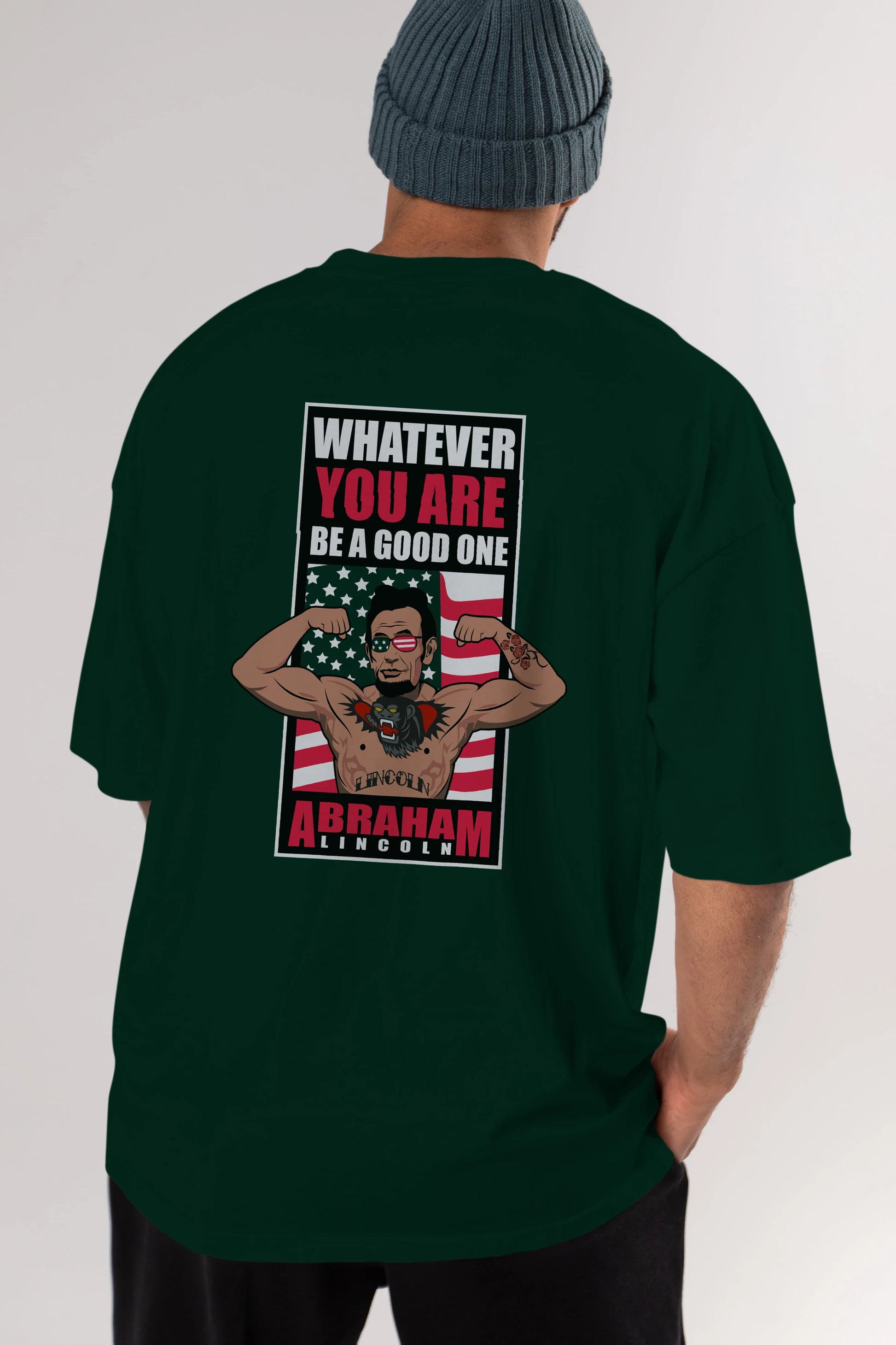 Lincoln Fighter Arka Baskılı Oversize t-shirt Erkek Kadın Unisex %100 Pamuk tişort