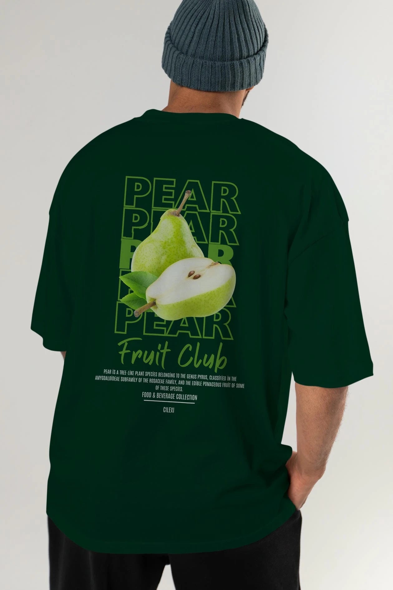 Pear Arka Baskılı Oversize t-shirt Erkek Kadın Pamuk Bisiklet Yaka tişort