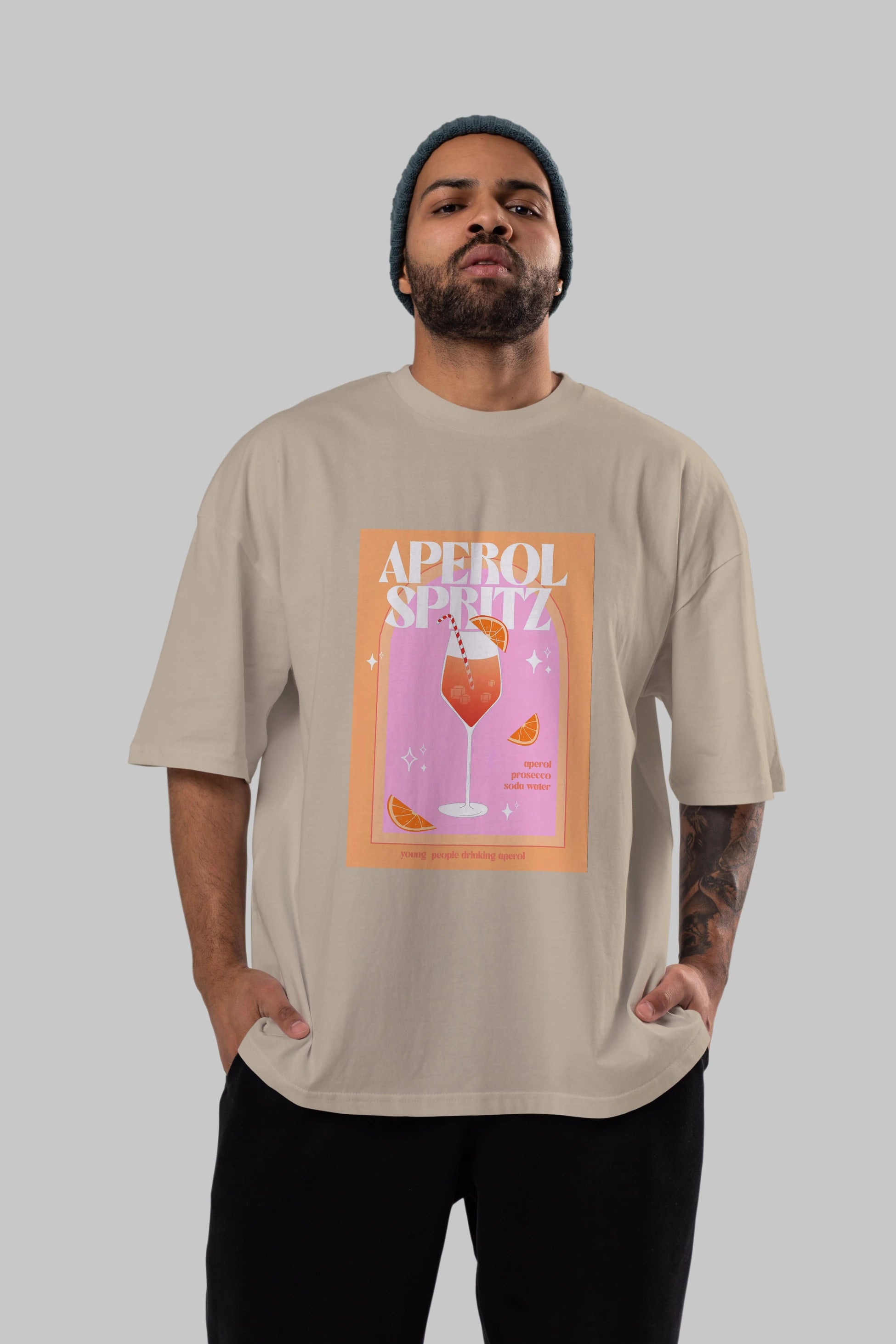 Aperol Spritz 2 Ön Baskılı Oversize t-shirt Erkek Kadın Unisex %100 Pamuk Bisiklet Yaka tişort