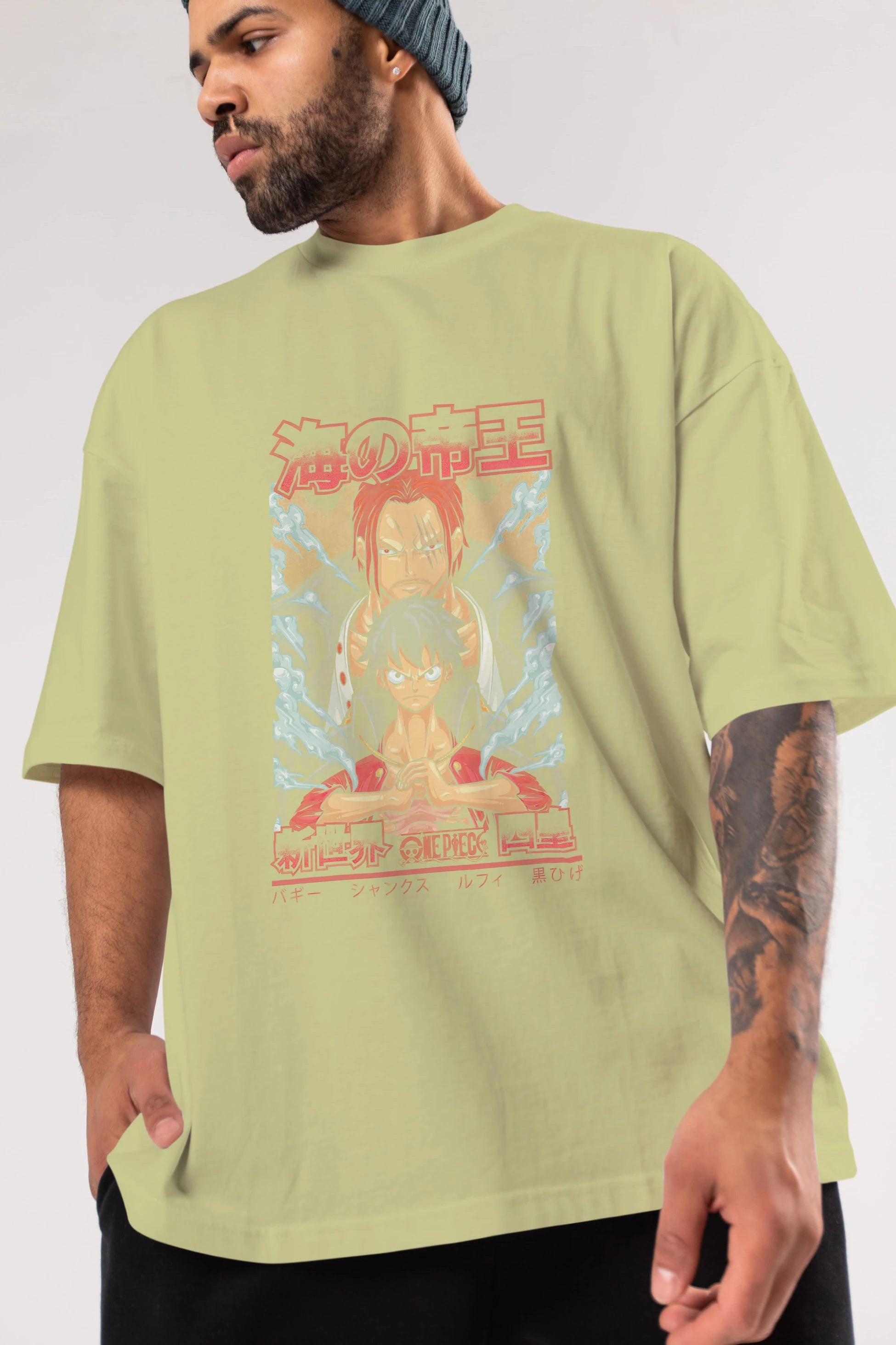 MONKEY D. LUFF and SHANKS Anime Ön Baskılı Oversize t-shirt %100 pamuk Erkek Kadın Unisex