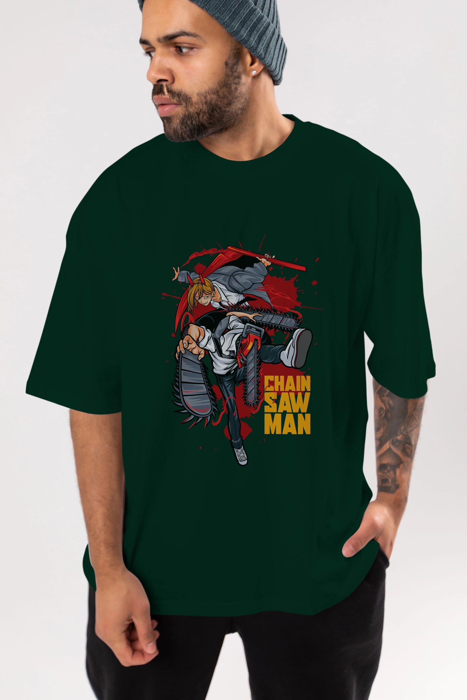 DENJI and POWER Anime Ön Baskılı Oversize t-shirt %100 pamuk Erkek Kadın Unisex
