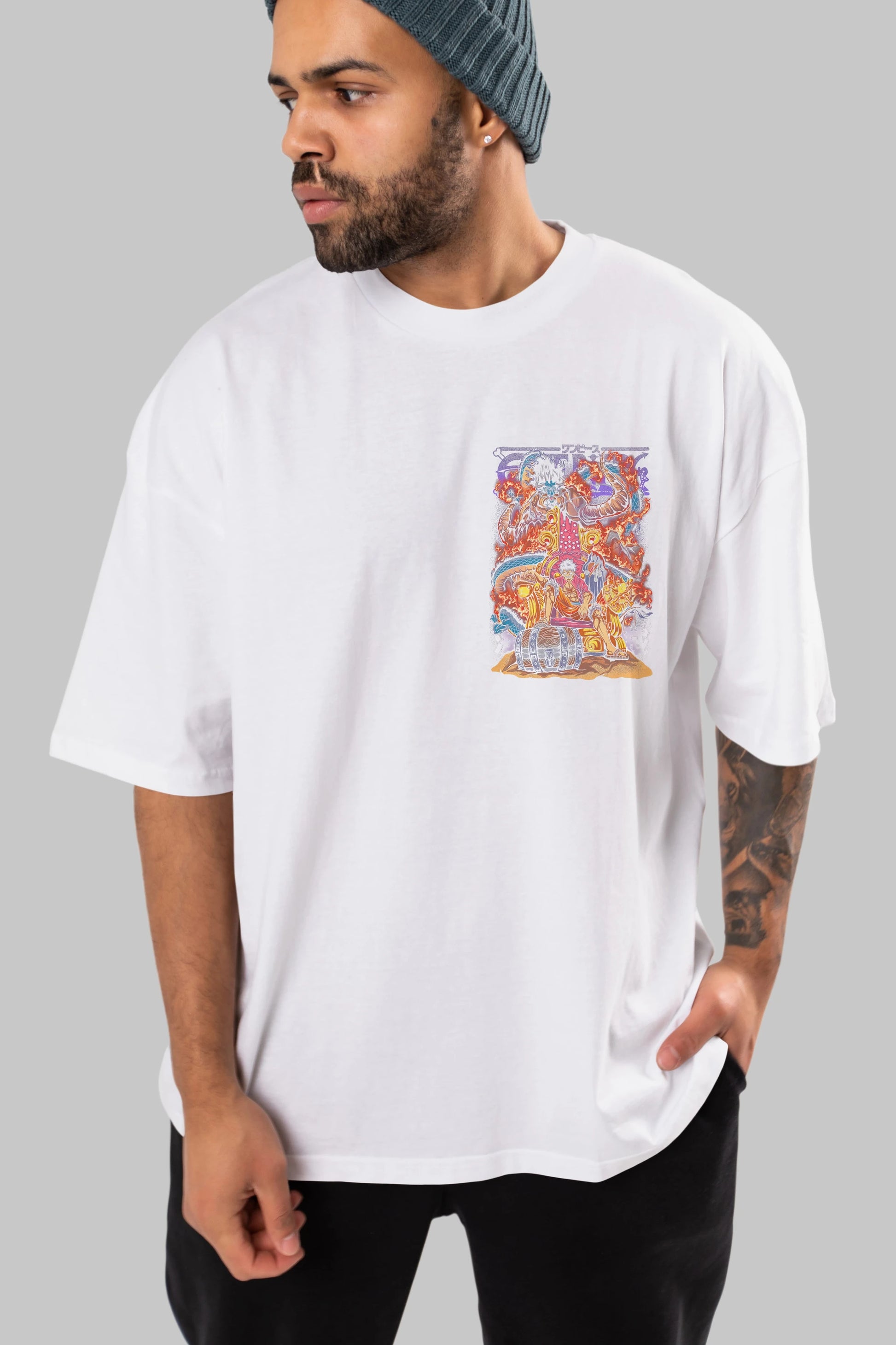 MONKEY D. LUFFY 1 Ön Sol Baskılı Oversize t-shirt Erkek Kadın Unisex %100 Pamuk Bisiklet Yaka tişort