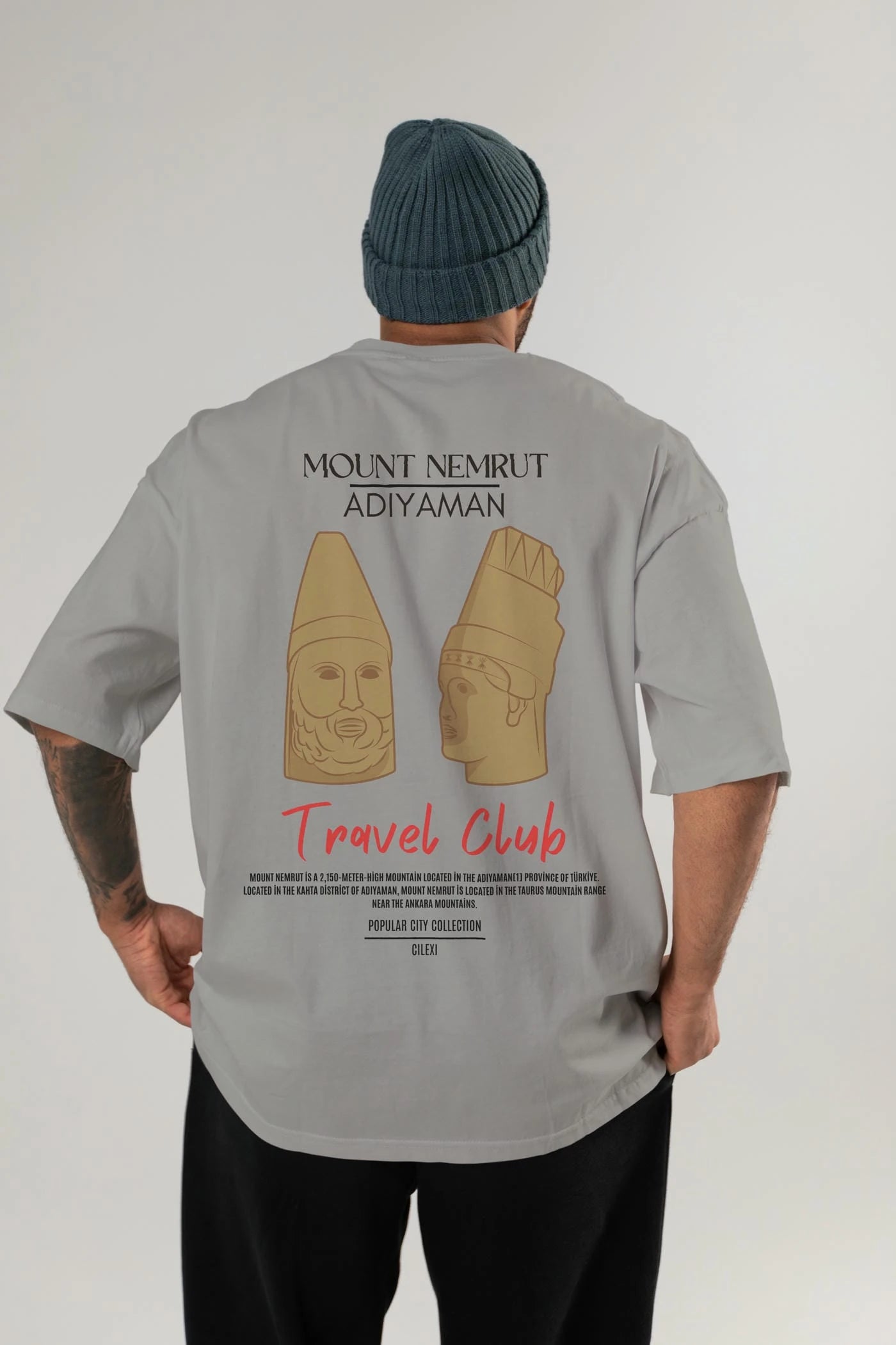 Mount Nemrut Adiyaman Arka Baskılı Oversize t-shirt Erkek Kadın Pamuk Bisiklet Yaka tişort