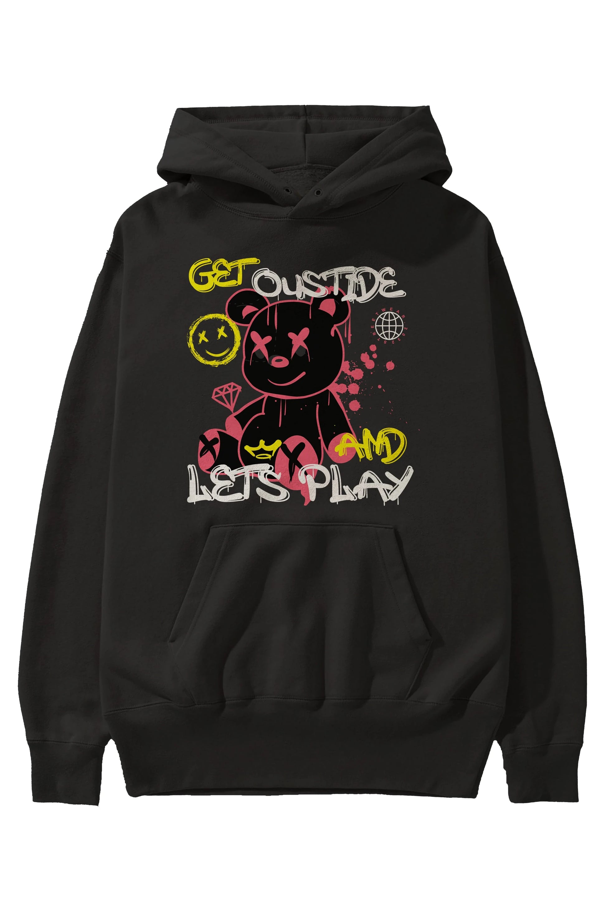 Get Outside Bear Ön Baskılı Hoodie Oversize Kapüşonlu Sweatshirt Erkek Kadın Unisex