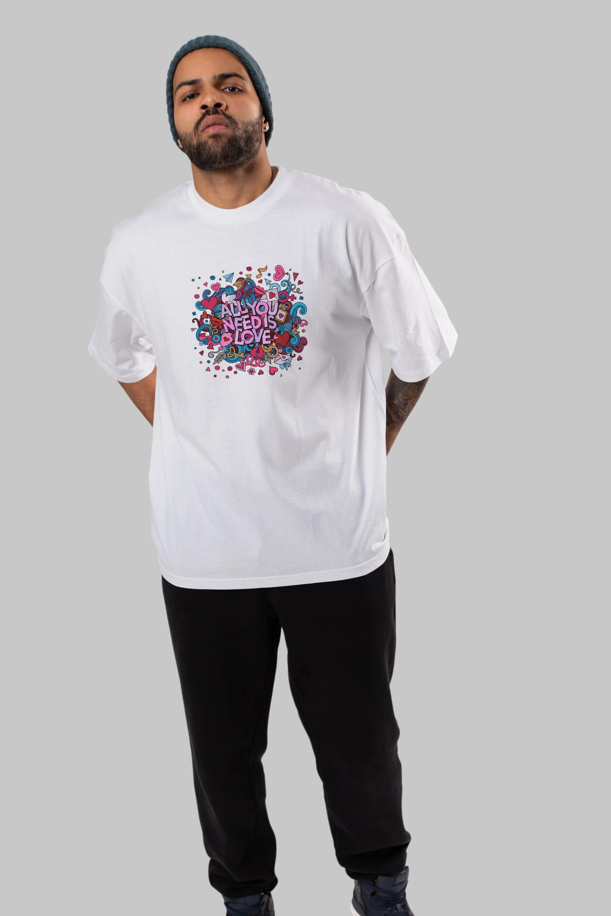 Cute Fun Colorful Heart Art Love Ön Baskılı Oversize t-shirt Erkek Kadın Unisex