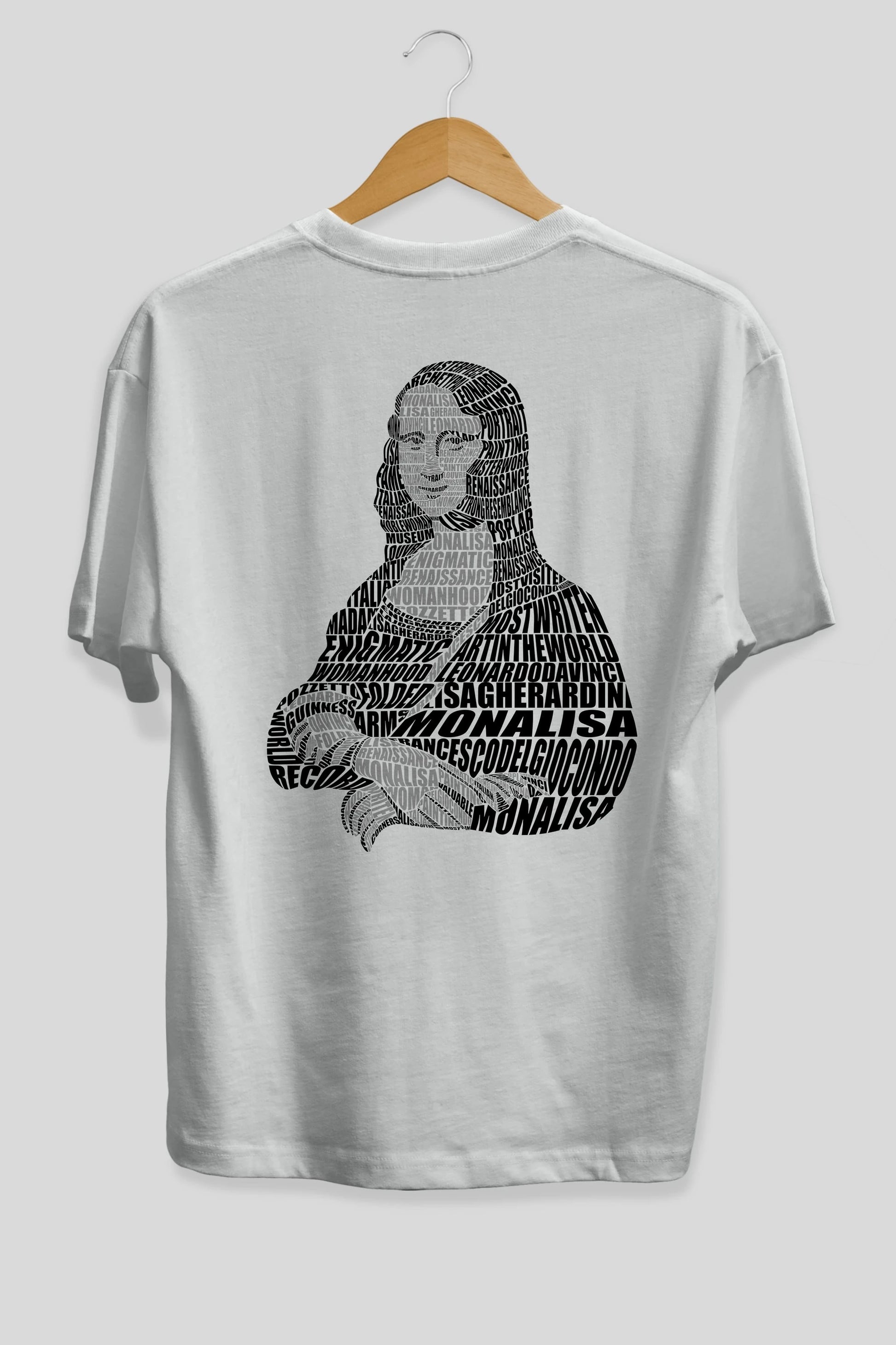 Mona Lisa Calligram Arka Baskılı Oversize t-shirt %100 pamuk Erkek Kadın Unisex