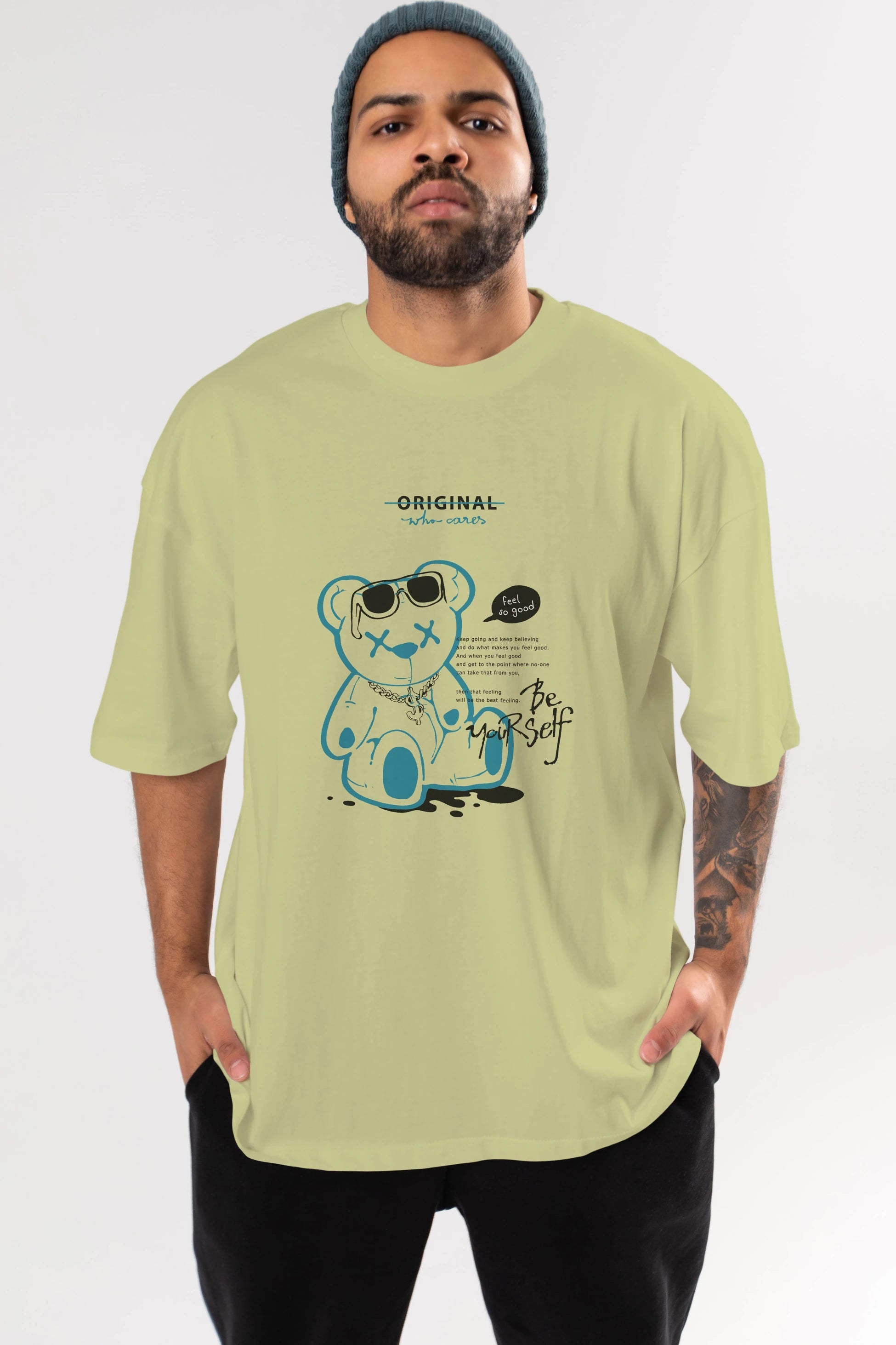 Feel So Good Bear Ön Baskılı Oversize t-shirt Erkek Kadın Unisex