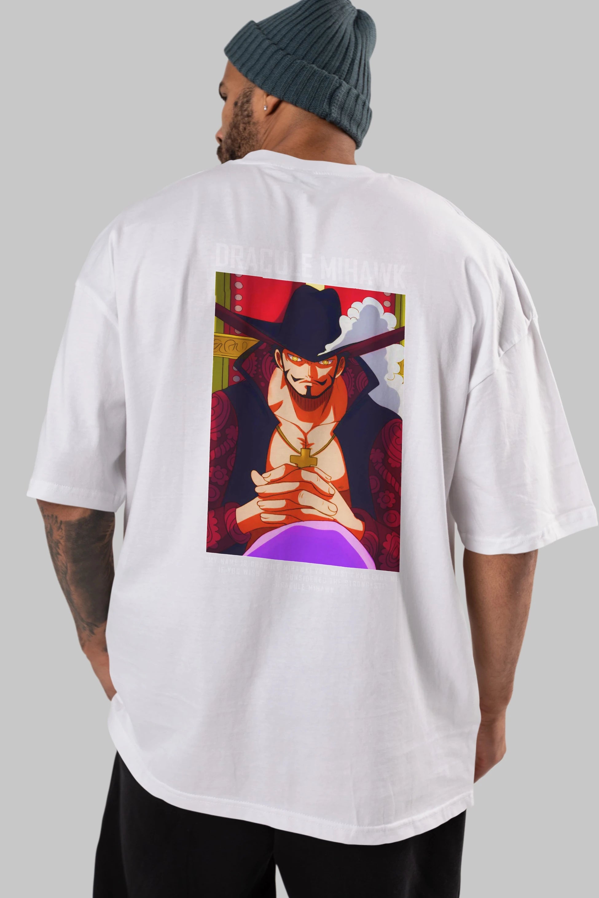 Dracule Mihawk Anime Arka Baskılı Oversize t-shirt Erkek Kadın Unisex %100 pamuk tişort
