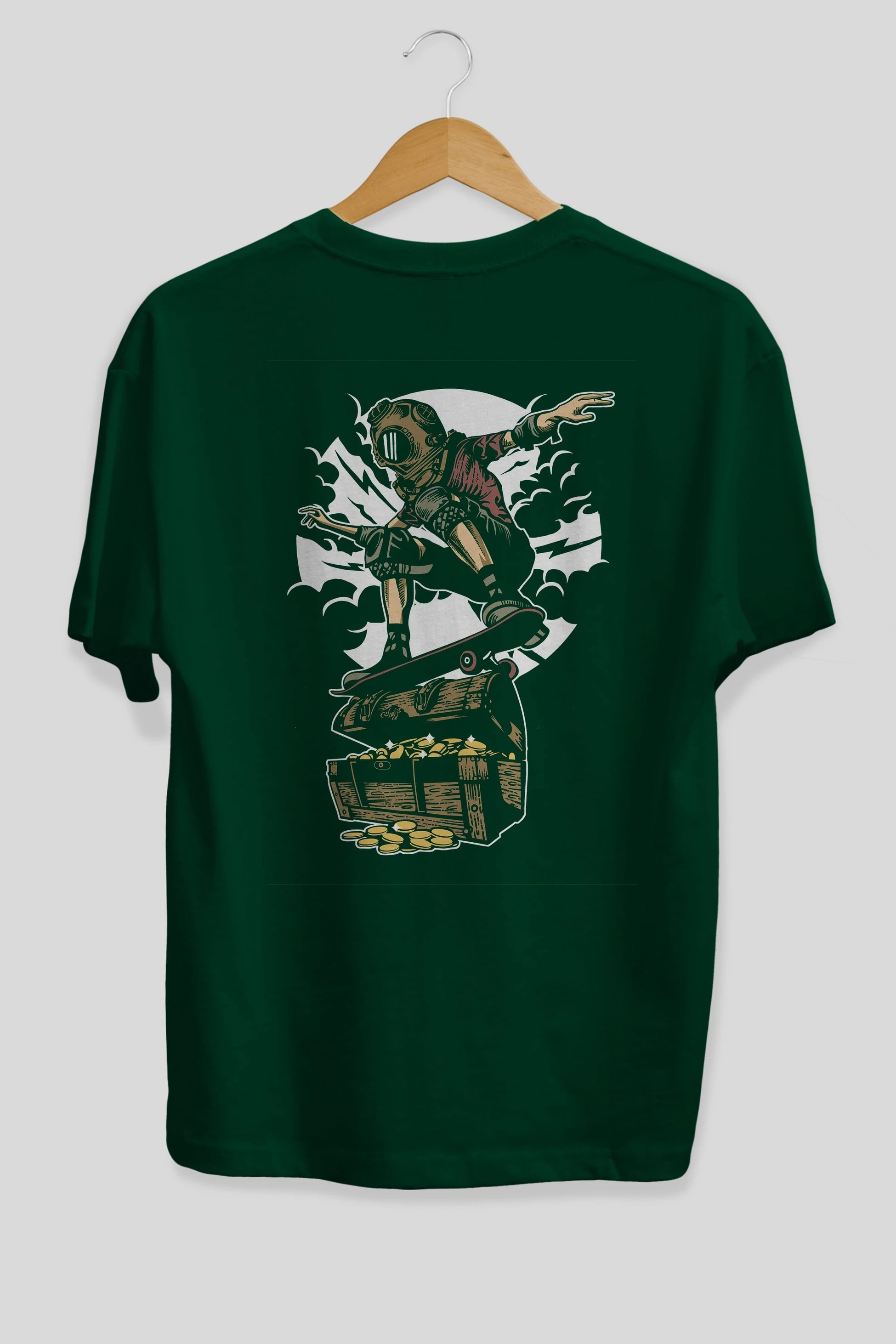 Diver Skater Treasure Arka Baskılı Oversize t-shirt Erkek Kadın Unisex %100 Pamuk