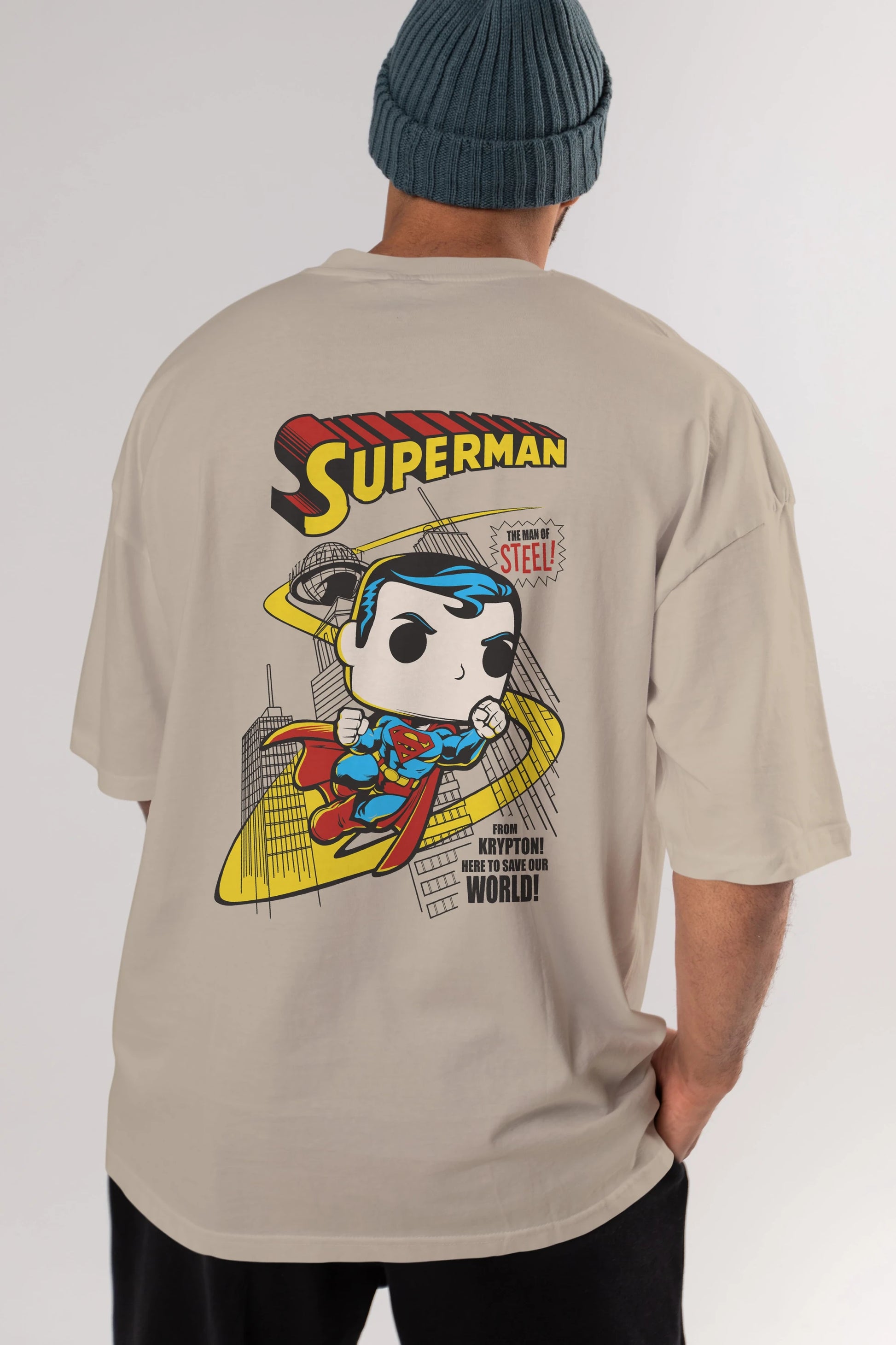 Superman (2) Arka Baskılı Oversize t-shirt Erkek Kadın Unisex %100 Pamuk Bisiklet Yaka tişort