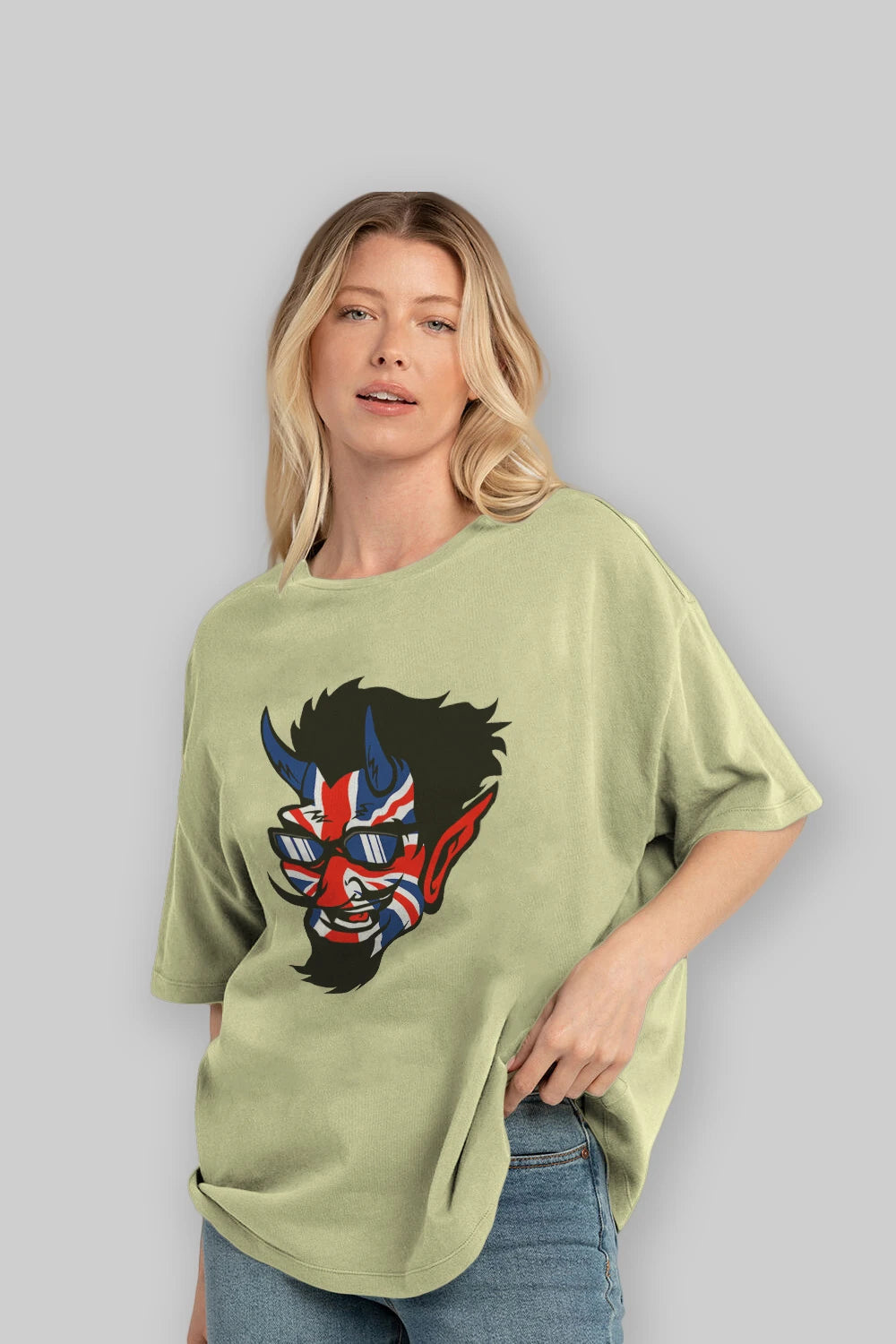 UK Devil Ön Baskılı Oversize t-shirt Erkek Kadın Unisex %100 Pamuk tişort