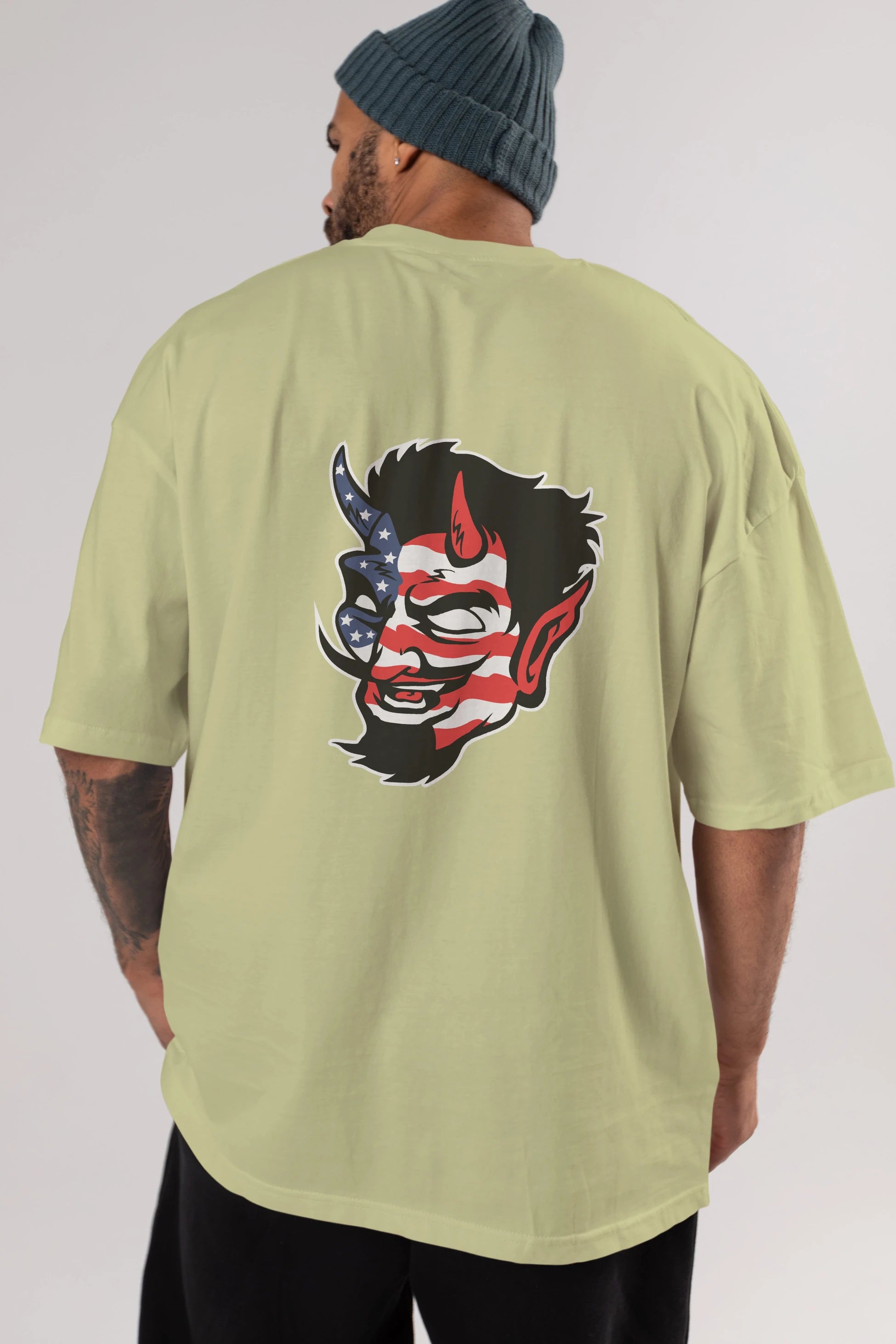American Devil Arka Baskılı Oversize t-shirt Erkek Kadın Unisex %100 Pamuk tişort