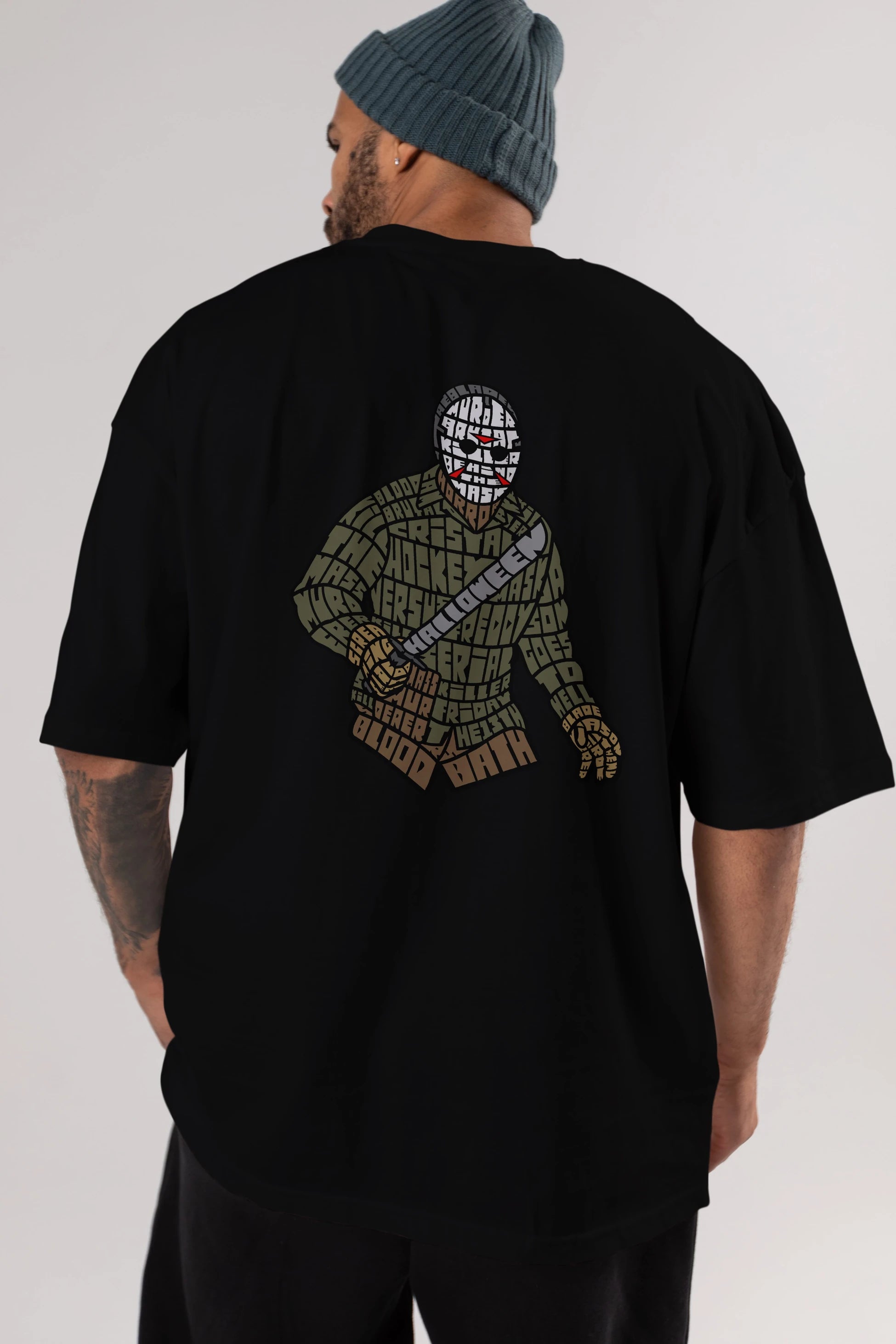 Jason Arka Baskılı Oversize t-shirt %100 pamuk Erkek Kadın Unisex