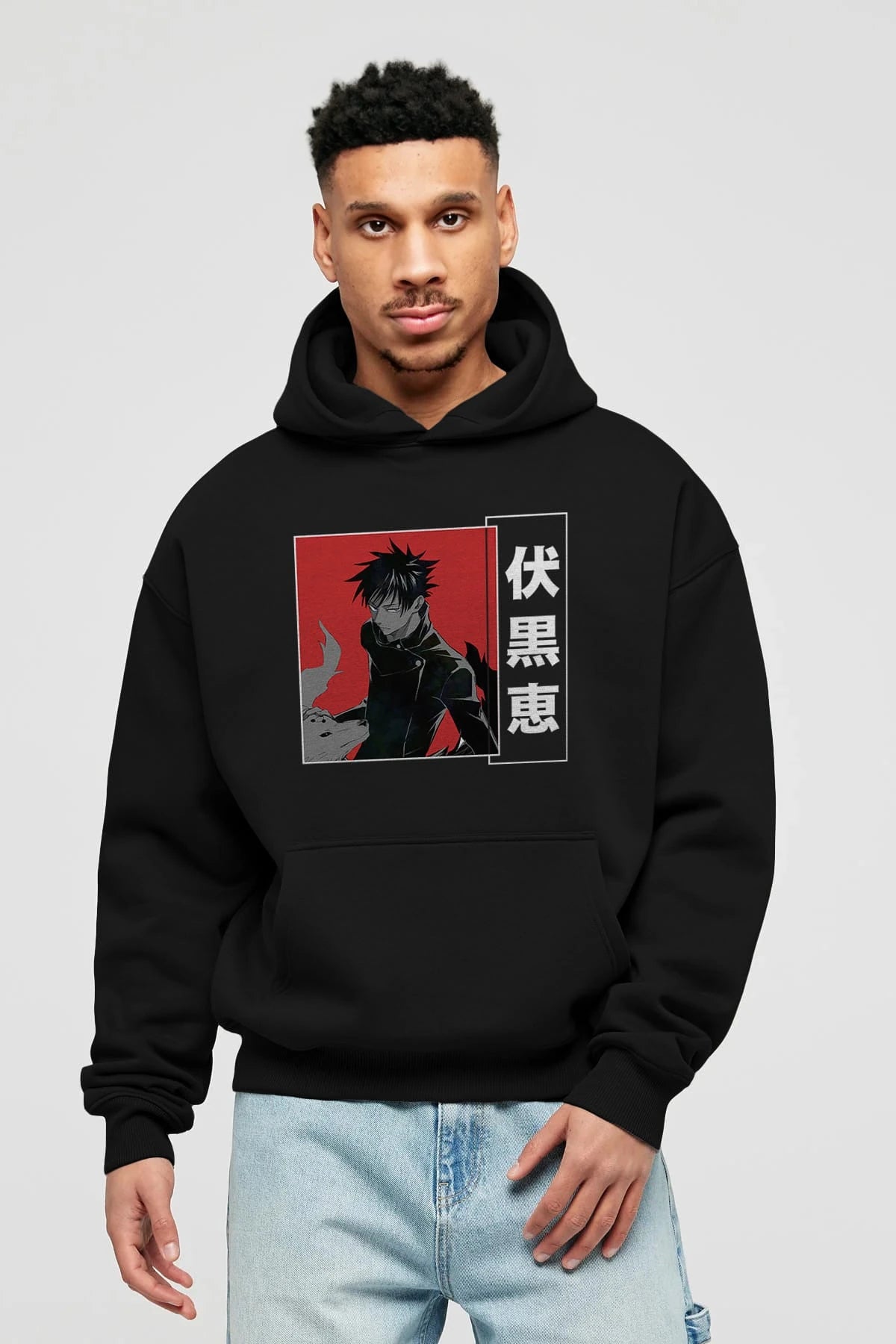 Megumi Fushiguro Anime Ön Baskılı Hoodie Oversize Kapüşonlu Sweatshirt Erkek Kadın Unisex