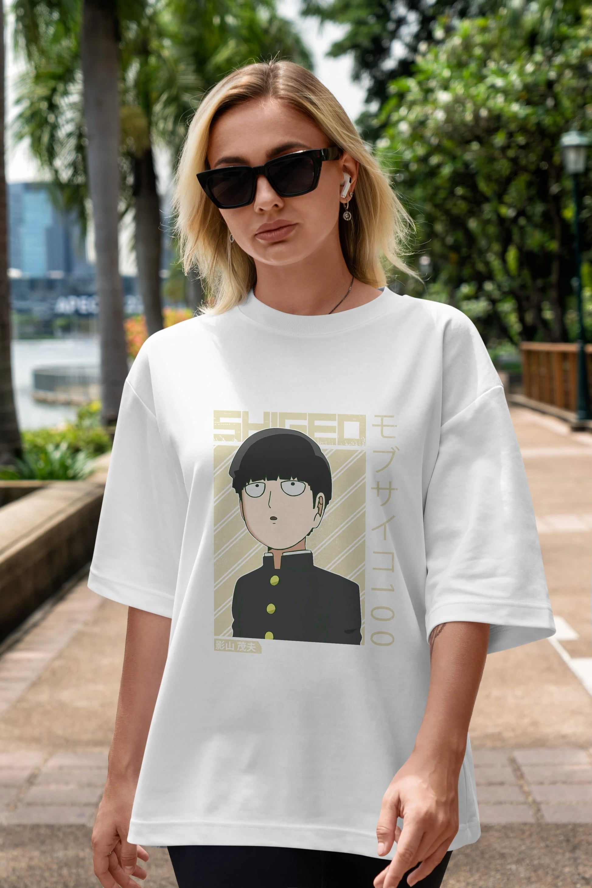 Shigeo Kageyama 2 Anime Ön Baskılı Oversize t-shirt %100 pamuk Erkek Kadın Unisex