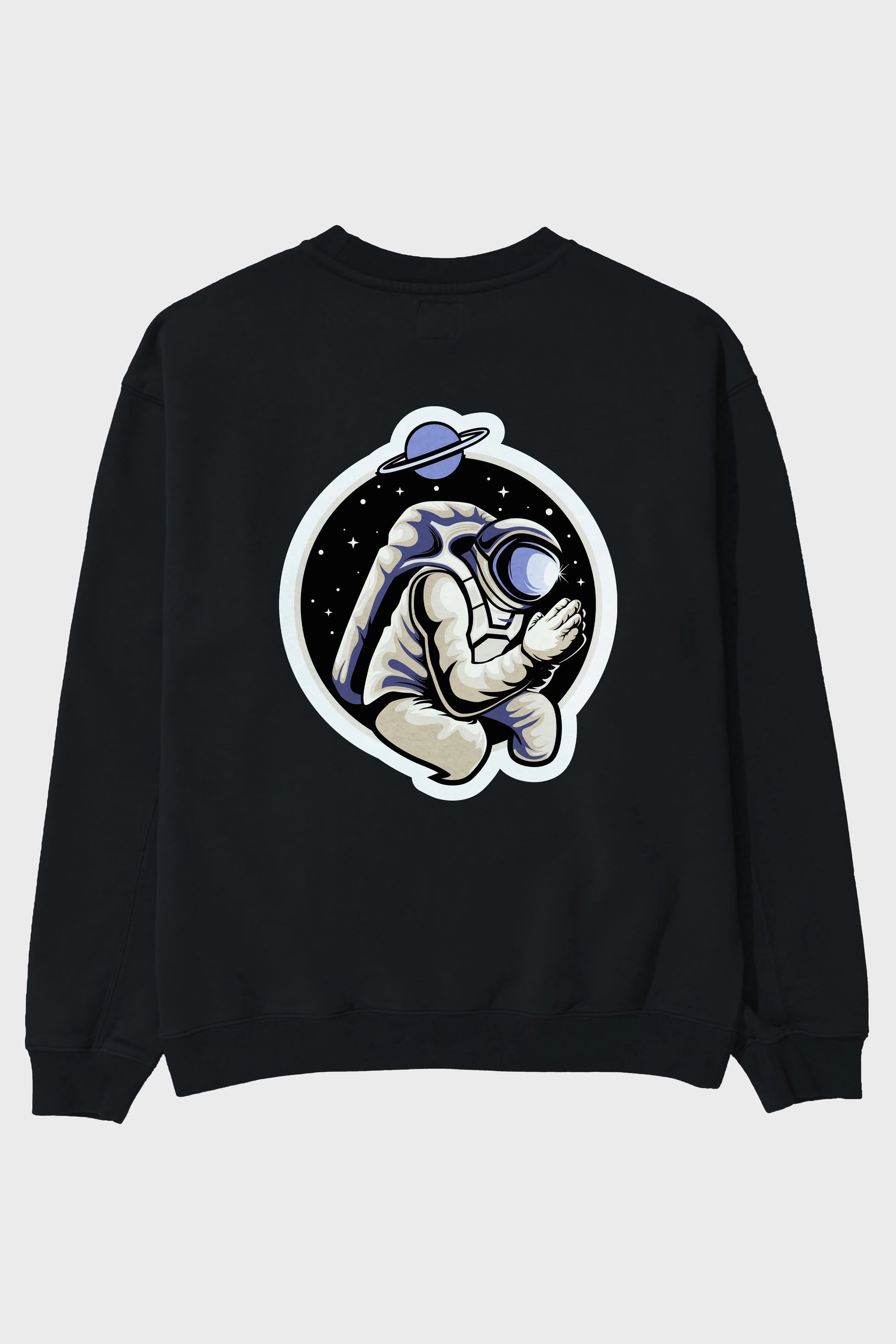 Astronaut Praying Sticker Arka Baskılı Oversize Sweatshirt Erkek Kadın Unisex