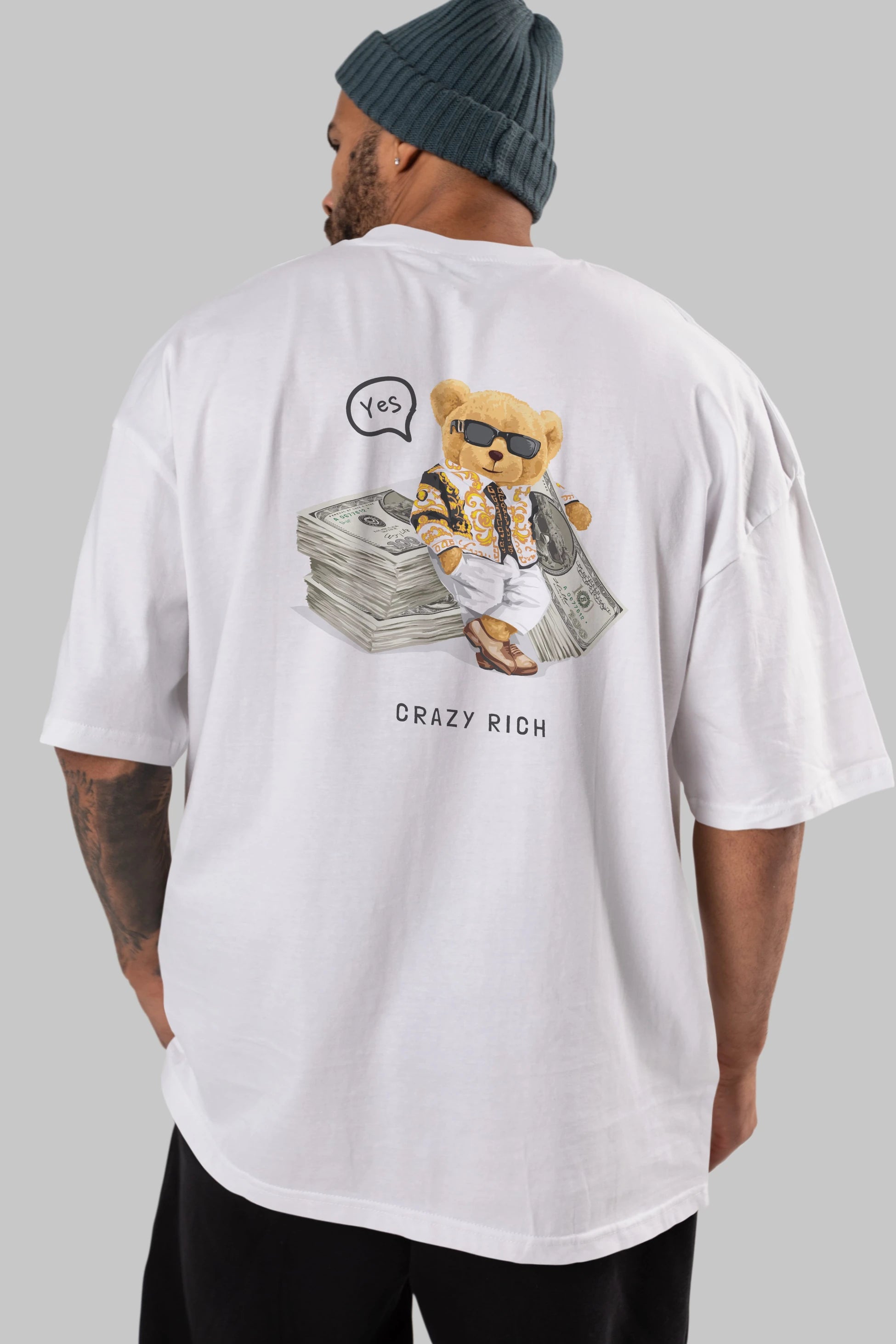 Teddy Bear Crazy Rich Arka Baskılı Oversize t-shirt Erkek Kadın Unisex %100 Pamuk
