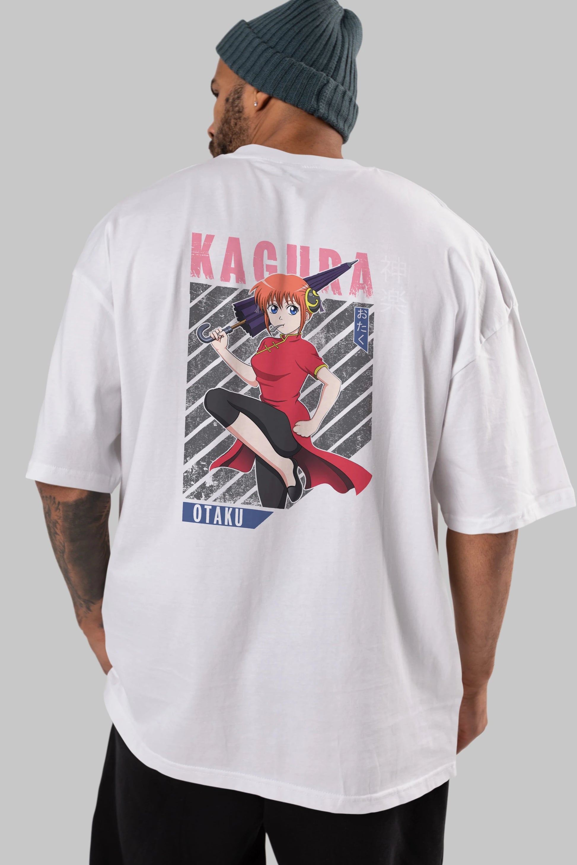 Kagura GINTAMA 1 Anime Arka Baskılı Oversize t-shirt Erkek Kadın Unisex