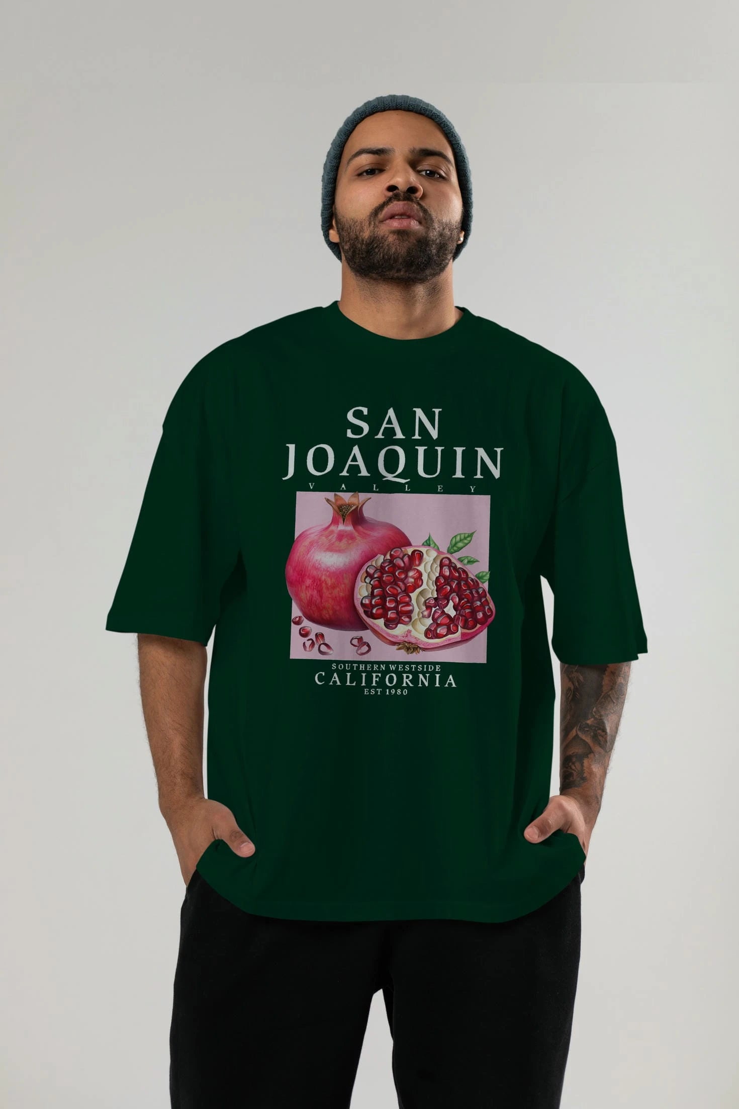 San Joaquin Nar Ön Baskılı Oversize t-shirt Erkek Kadın Pamuk Bisiklet Yaka tişort