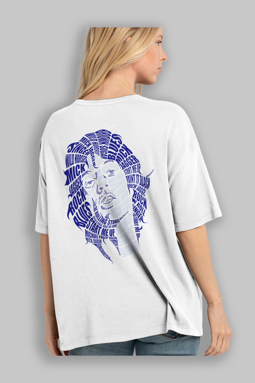 Mick Jagger Calligram Arka Baskılı Oversize t-shirt %100 pamuk Erkek Kadın Unisex