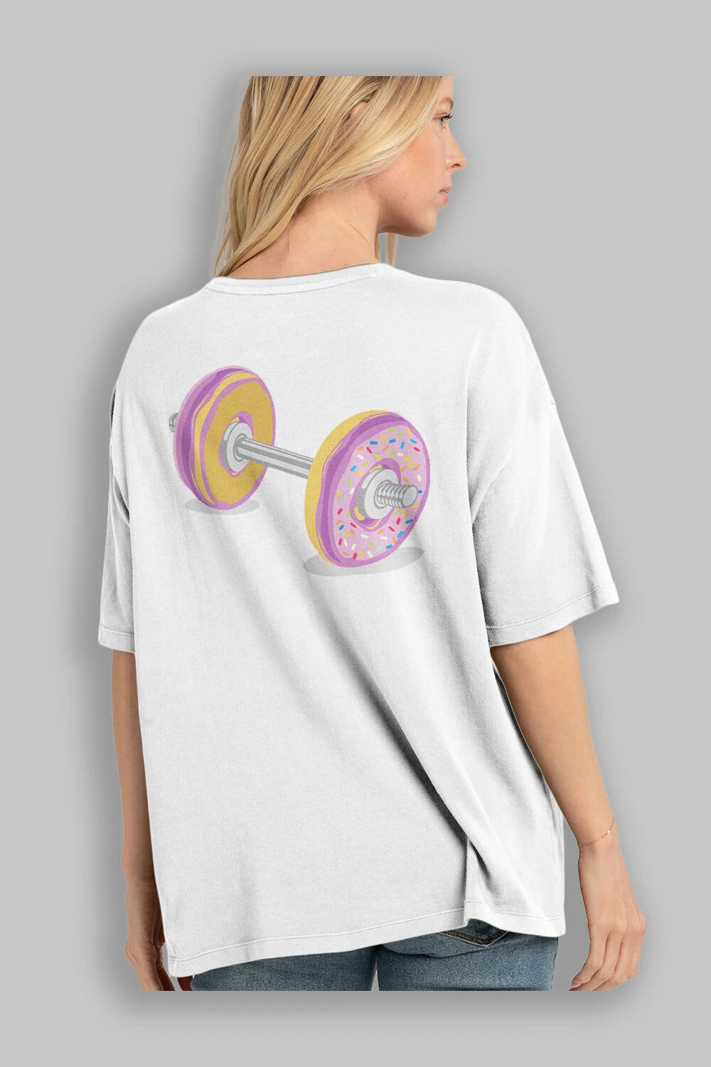 Donut Barbell Arka Baskılı Oversize t-shirt %100 pamuk Erkek Kadın Unisex