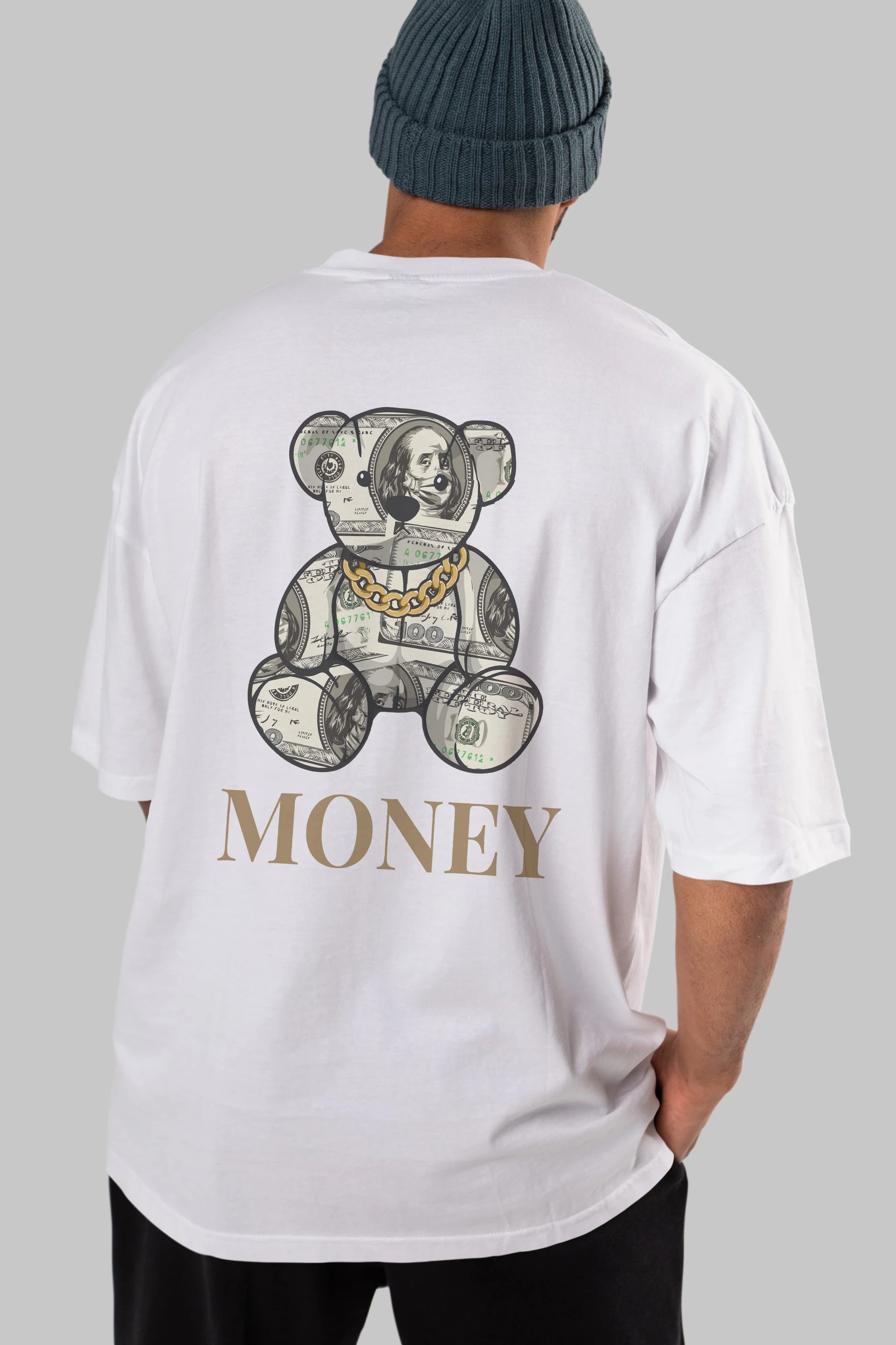 Teddy Bear Money Arka Baskılı Oversize t-shirt Erkek Kadın Unisex