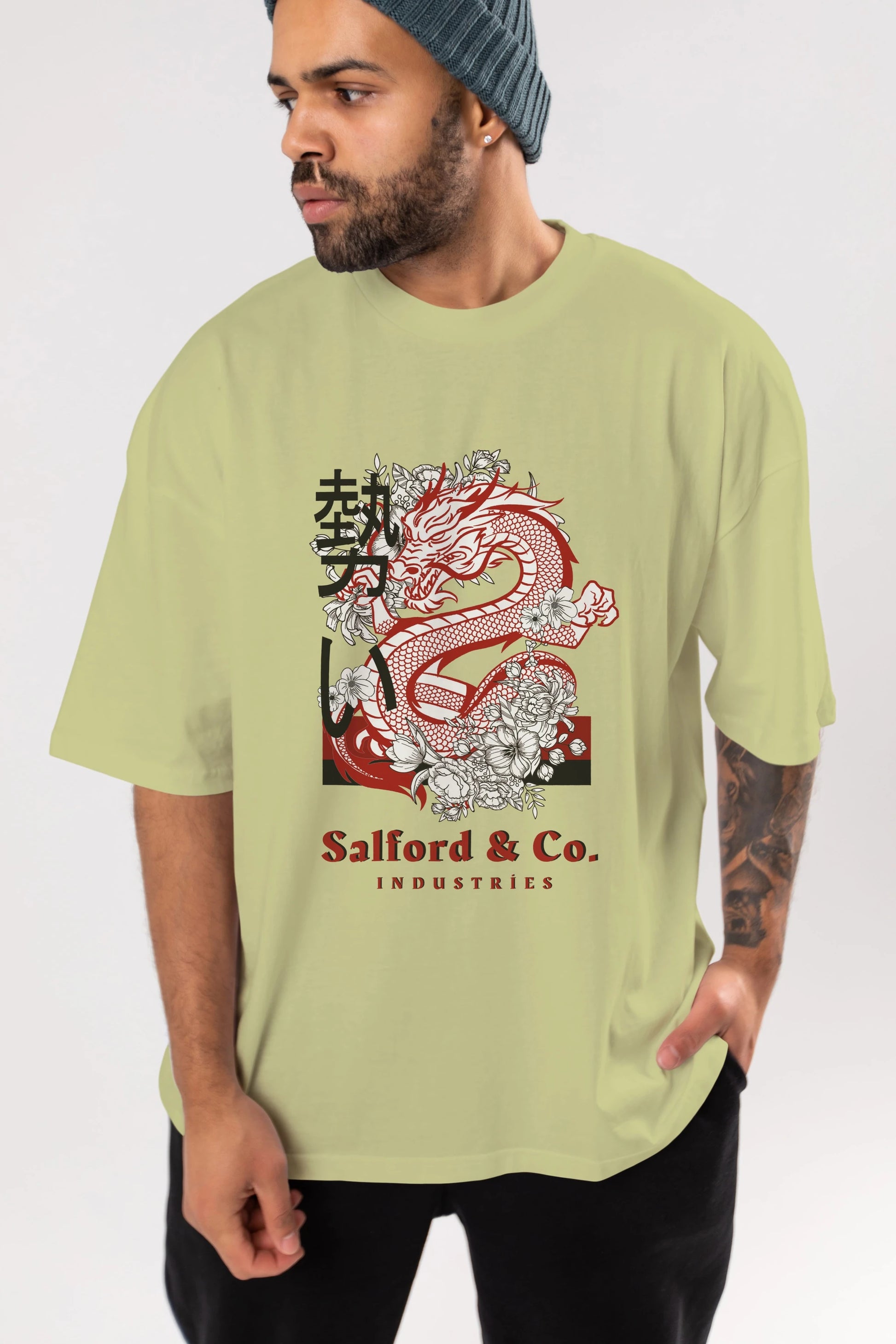 Dragon Ön Baskılı Oversize t-shirt Erkek Kadın Unisex